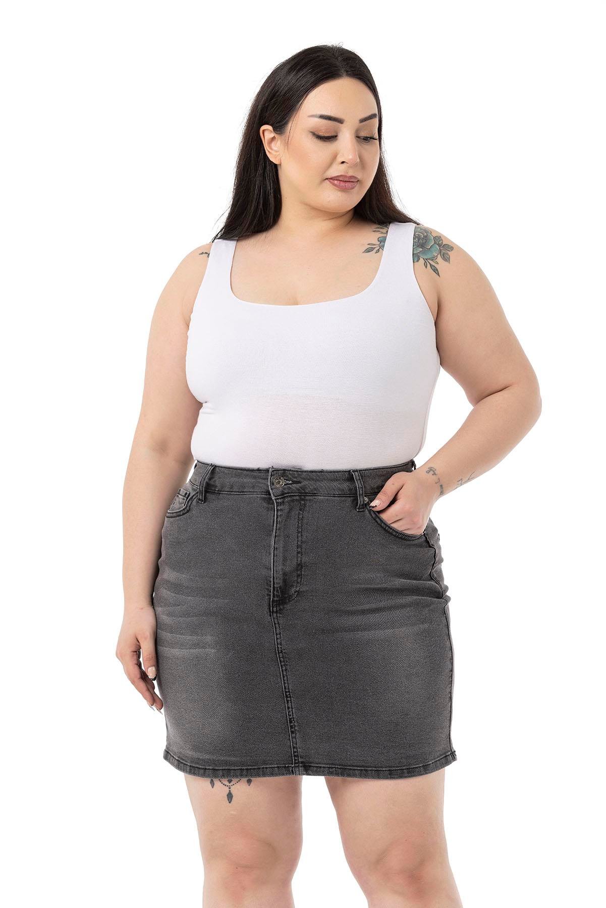 SkirtsDisentis Modest Taşlama Detaylı Beş Cepli Antrasit Mini Denim EtekDISENTIS MODESTBüyük Beden Taşlama Detaylı Beş Cepli Antrasit Mini Denim Etek