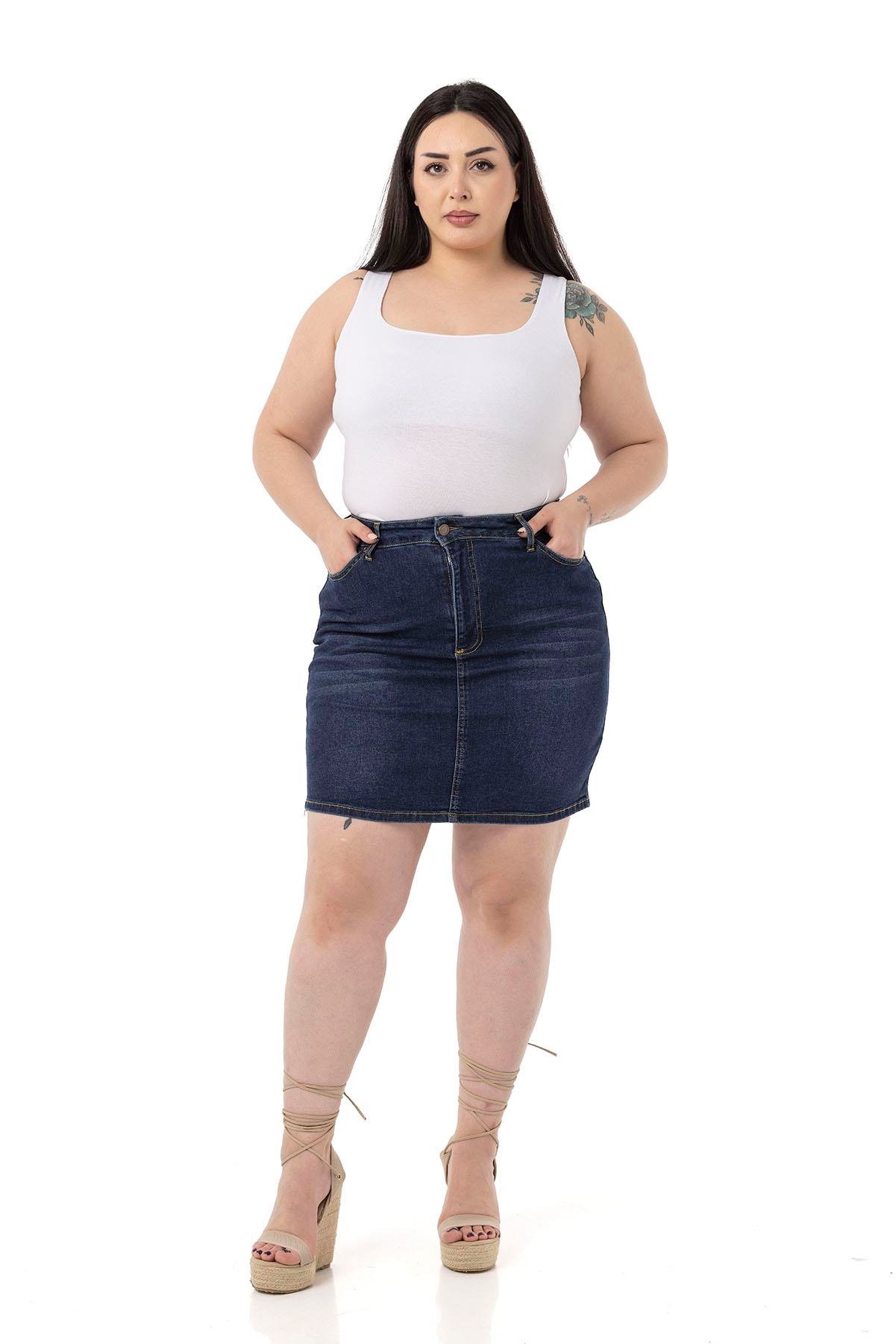 SkirtsDisentis Modest Taşlama Detaylı Beş Cepli Lacivert Mini Denim EtekDISENTIS MODESTBüyük Beden Taşlama Detaylı Beş Cepli Lacivert Mini Denim Etek