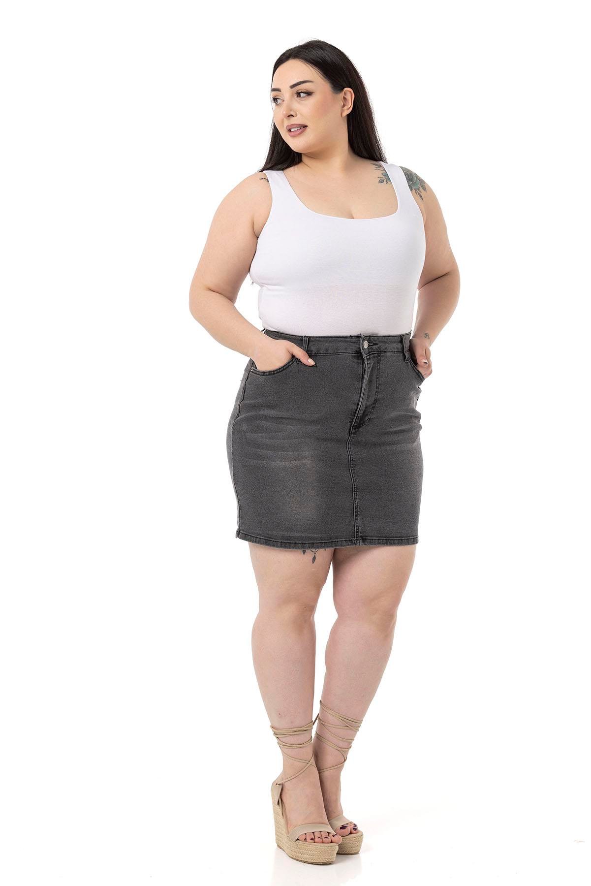 SkirtsDisentis Modest Taşlama Detaylı Beş Cepli Antrasit Mini Denim EtekDISENTIS MODESTBüyük Beden Taşlama Detaylı Beş Cepli Antrasit Mini Denim Etek