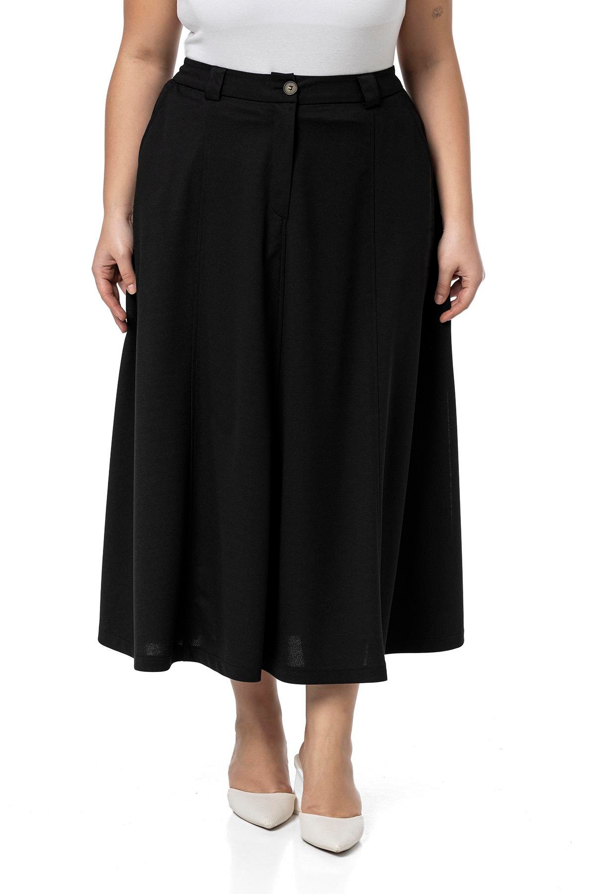 EtekDisentis Modest Büyük Beden Yanlardan Yırtmaçlı Beli Arkadan Lastikli Midi Siyah EtekDISENTIS MODESTBüyük Beden Yanlardan Yırtmaçlı Beli Arkadan Lastikli Midi Siyah Etek