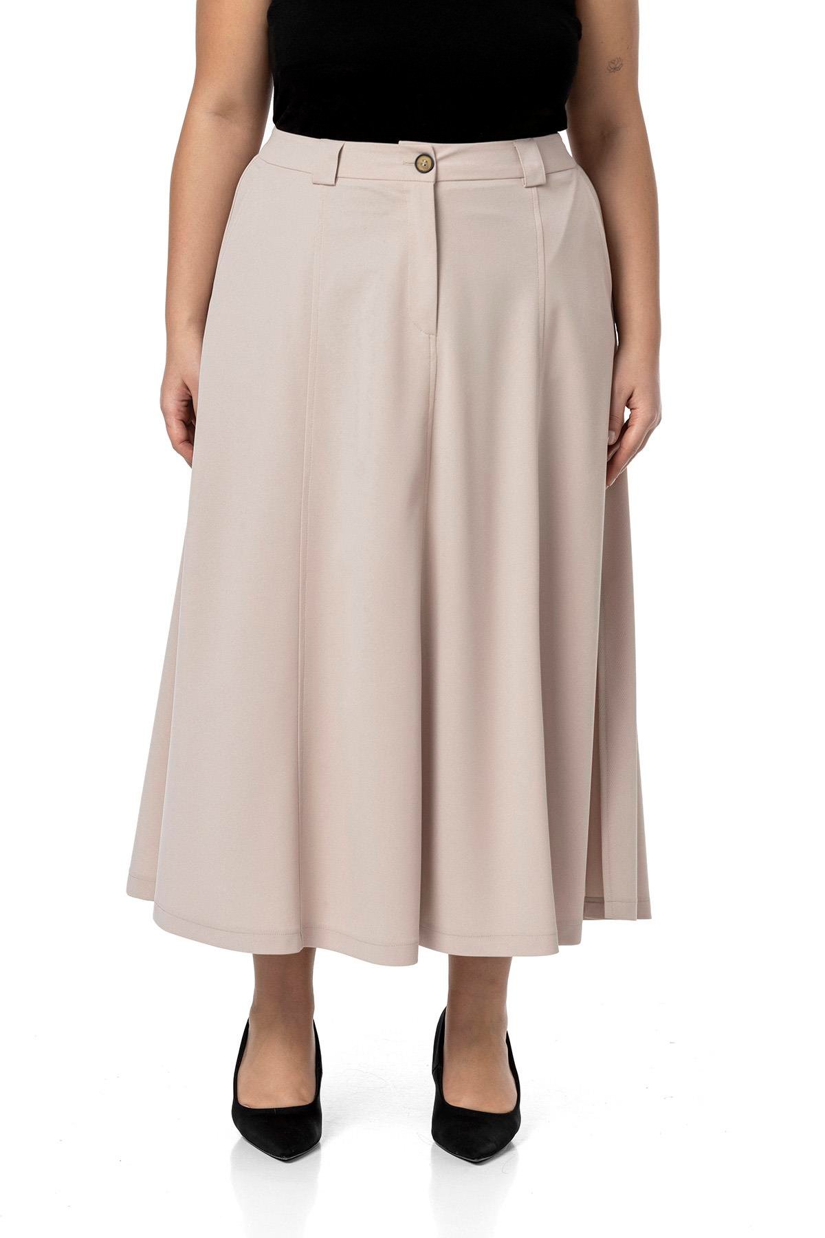 EtekDisentis Modest Büyük Beden Yanlardan Yırtmaçlı Beli Arkadan Lastikli Midi Bej Rengi EtekDISENTIS MODESTBüyük Beden Yanlardan Yırtmaçlı Beli Arkadan Lastikli Midi Bej Rengi Etek