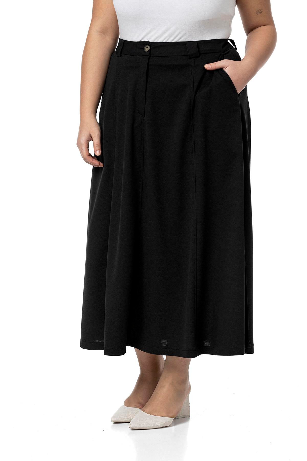 EtekDisentis Modest Büyük Beden Yanlardan Yırtmaçlı Beli Arkadan Lastikli Midi Siyah EtekDISENTIS MODESTBüyük Beden Yanlardan Yırtmaçlı Beli Arkadan Lastikli Midi Siyah Etek