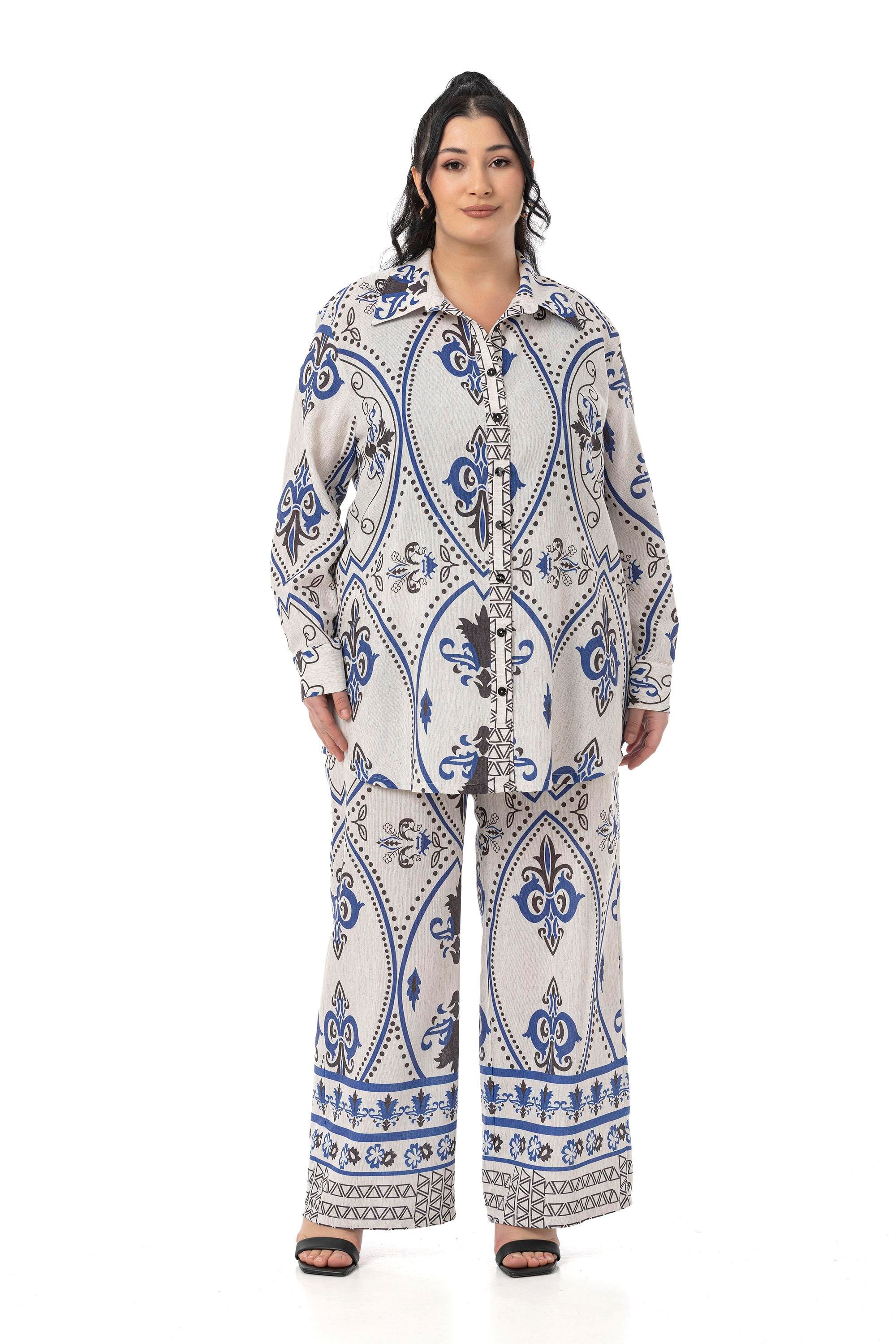 Shirt&Pants setsDisentis Modest Büyük Beden Baskılı Gömlek Pantolon Saks Mavisi İkili TakımDISENTIS MODESTBüyük Beden Baskılı Gömlek Pantolon Saks Mavisi İkili Takım