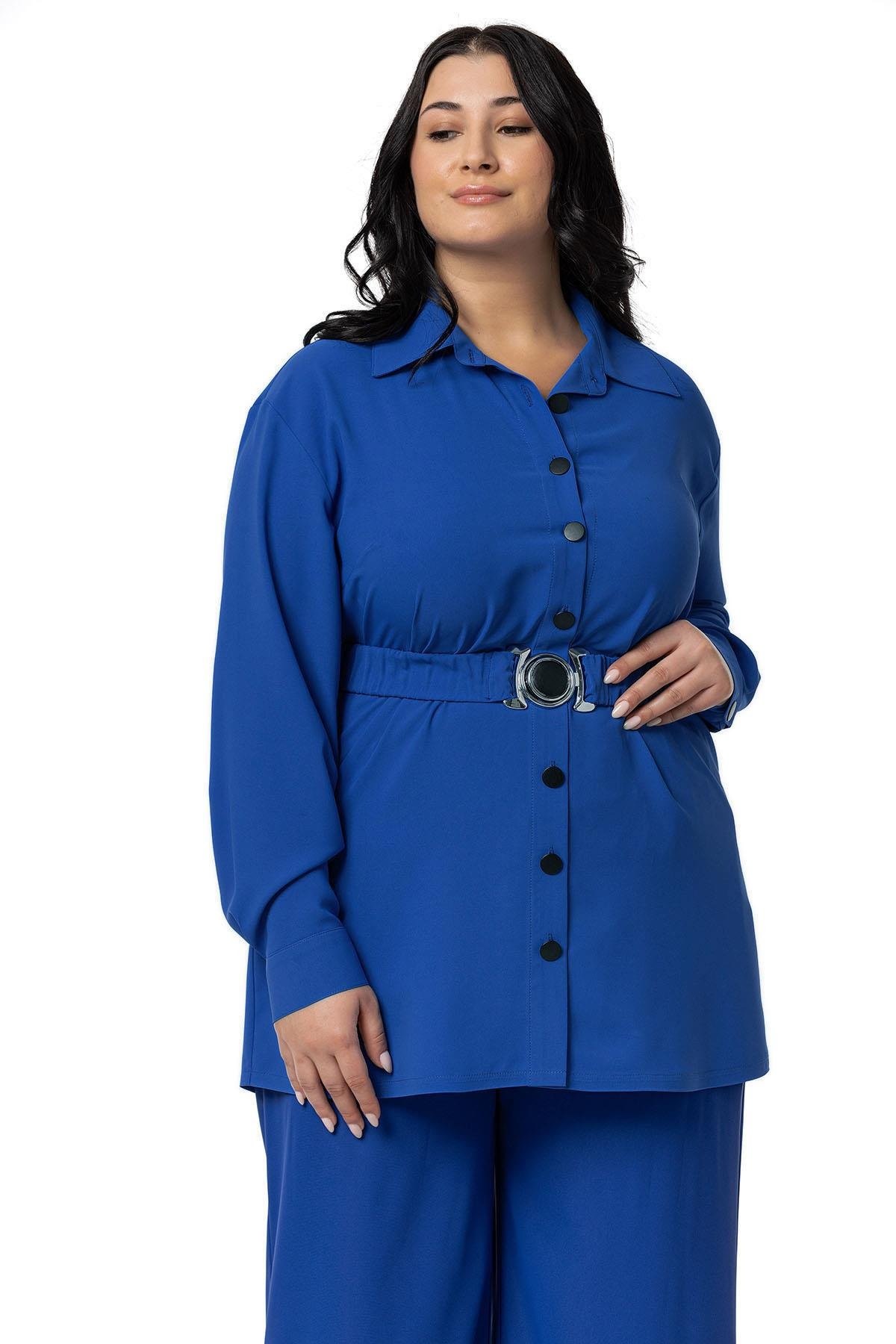 Gömlek | Pantolon TakımlarDisentis Modest Büyük Beden Beli Kemerli Gömlek Pantolon Saks Mavi İkili Takım DISENTIS MODESTBüyük Beden Beli Kemerli Gömlek Pantolon Saks Mavi İkili Takım 