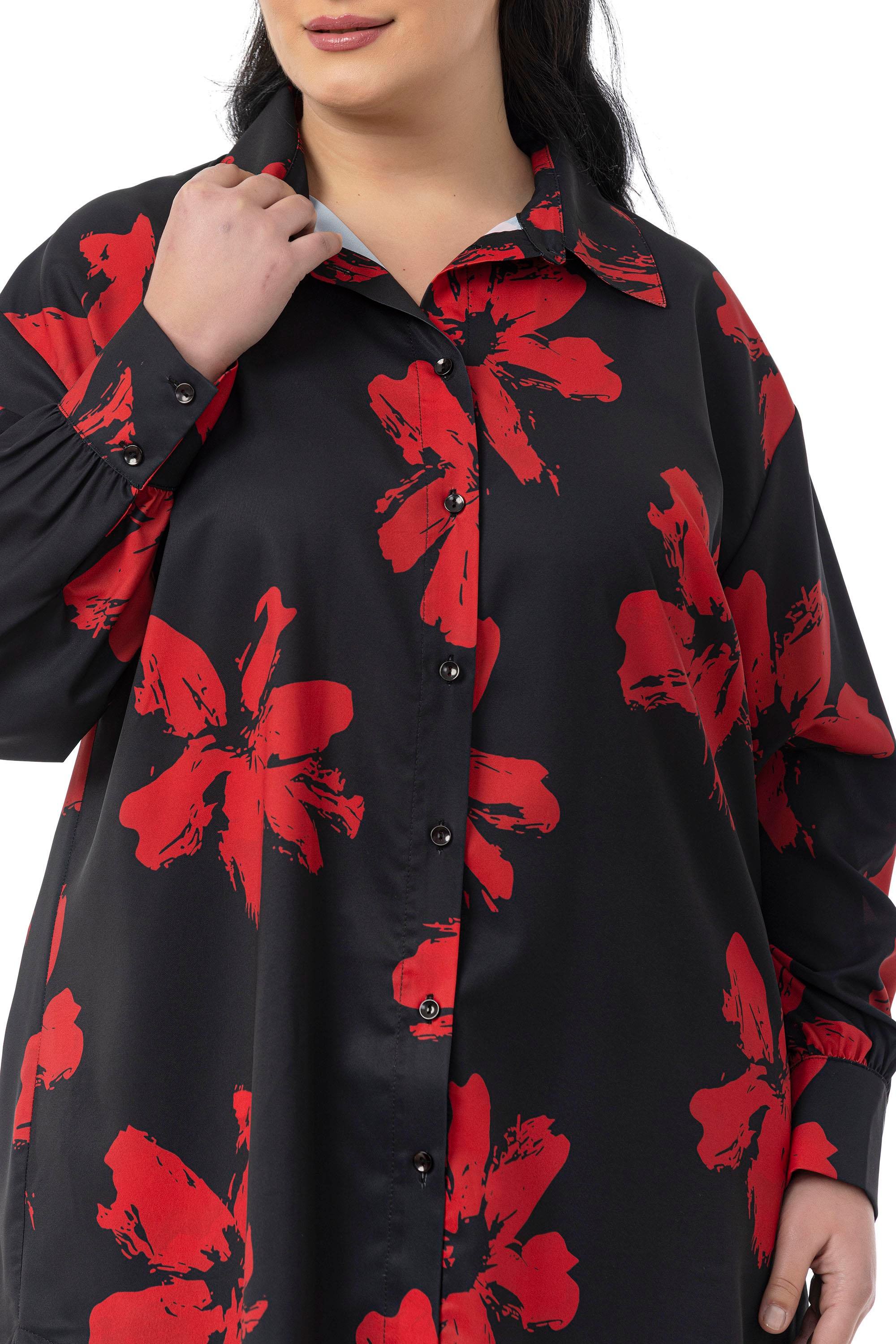 Shirt&Pants setsDisentis Modest Büyük Beden Çiçek Desenli Gömlek Pantolon Siyah Kırmızı İkili TakımDISENTIS MODESTBüyük Beden Çiçek Desenli Gömlek Pantolon Siyah Kırmızı İkili Takım