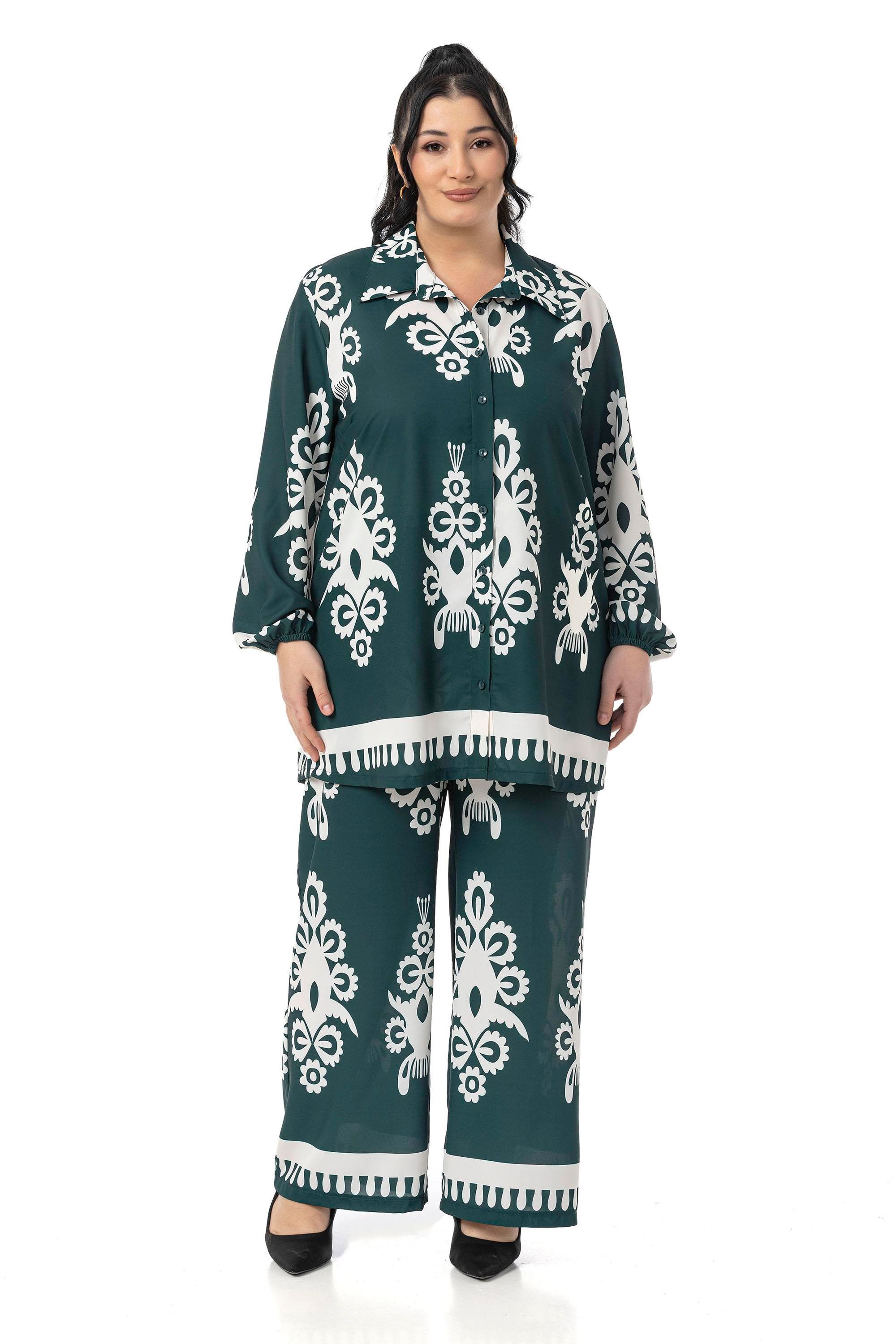 Shirt&Pants setsDisentis Modest Büyük Beden Desenli Gömlek Pantolon Zümrüt Yeşili İkili TakımDISENTIS MODESTBüyük Beden Desenli Gömlek Pantolon Zümrüt Yeşili İkili Takım