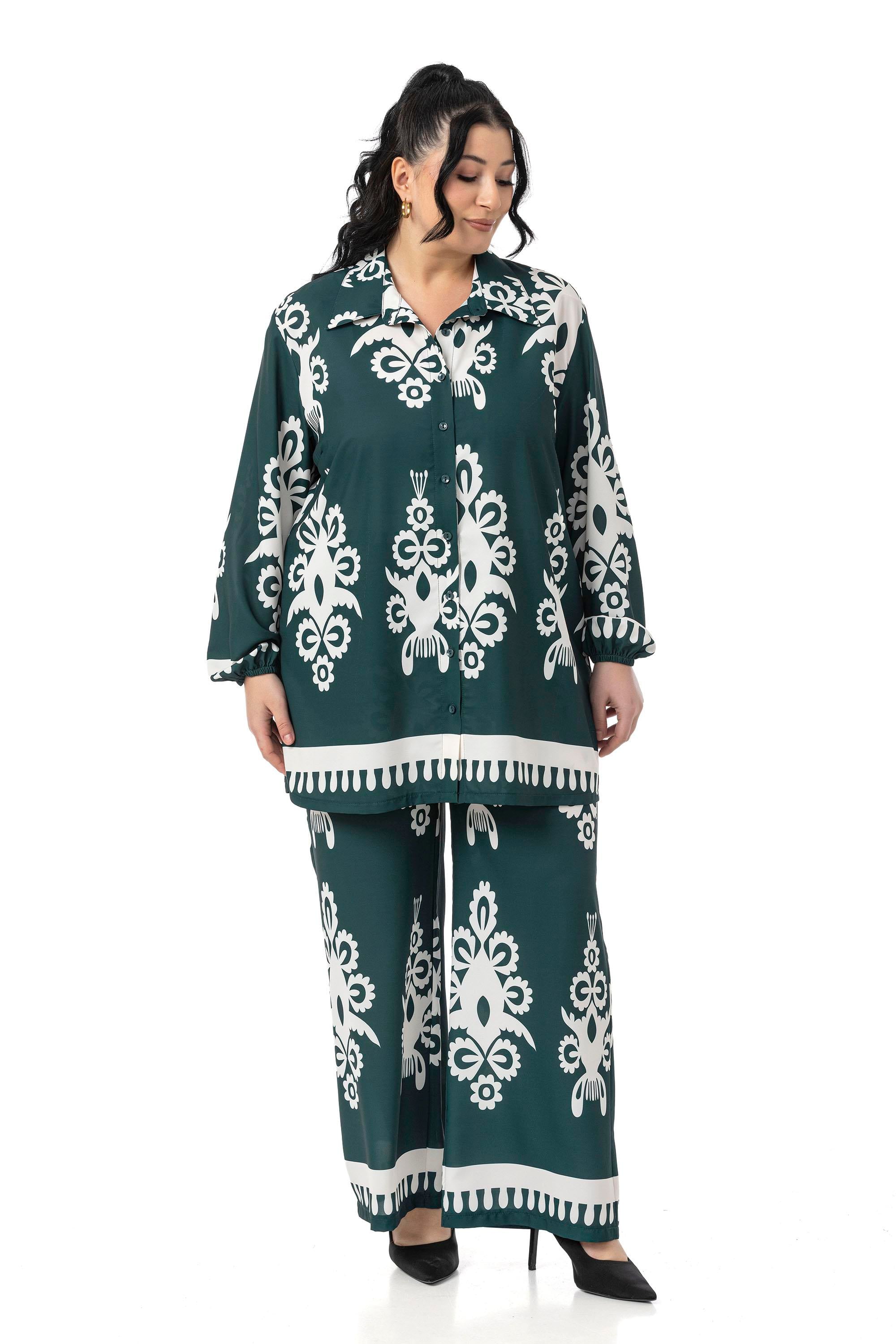 Shirt&Pants setsDisentis Modest Büyük Beden Desenli Gömlek Pantolon Zümrüt Yeşili İkili TakımDISENTIS MODESTBüyük Beden Desenli Gömlek Pantolon Zümrüt Yeşili İkili Takım