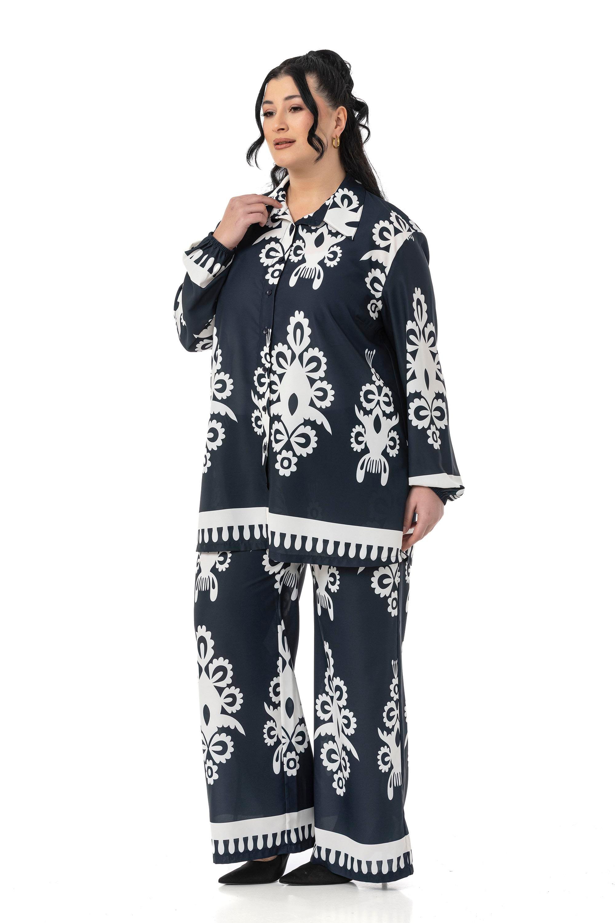 Shirt&Pants setsDisentis Modest Büyük Beden Desenli Gömlek Pantolon Lacivert İkili TakımDISENTIS MODESTBüyük Beden Desenli Gömlek Pantolon Lacivert İkili Takım