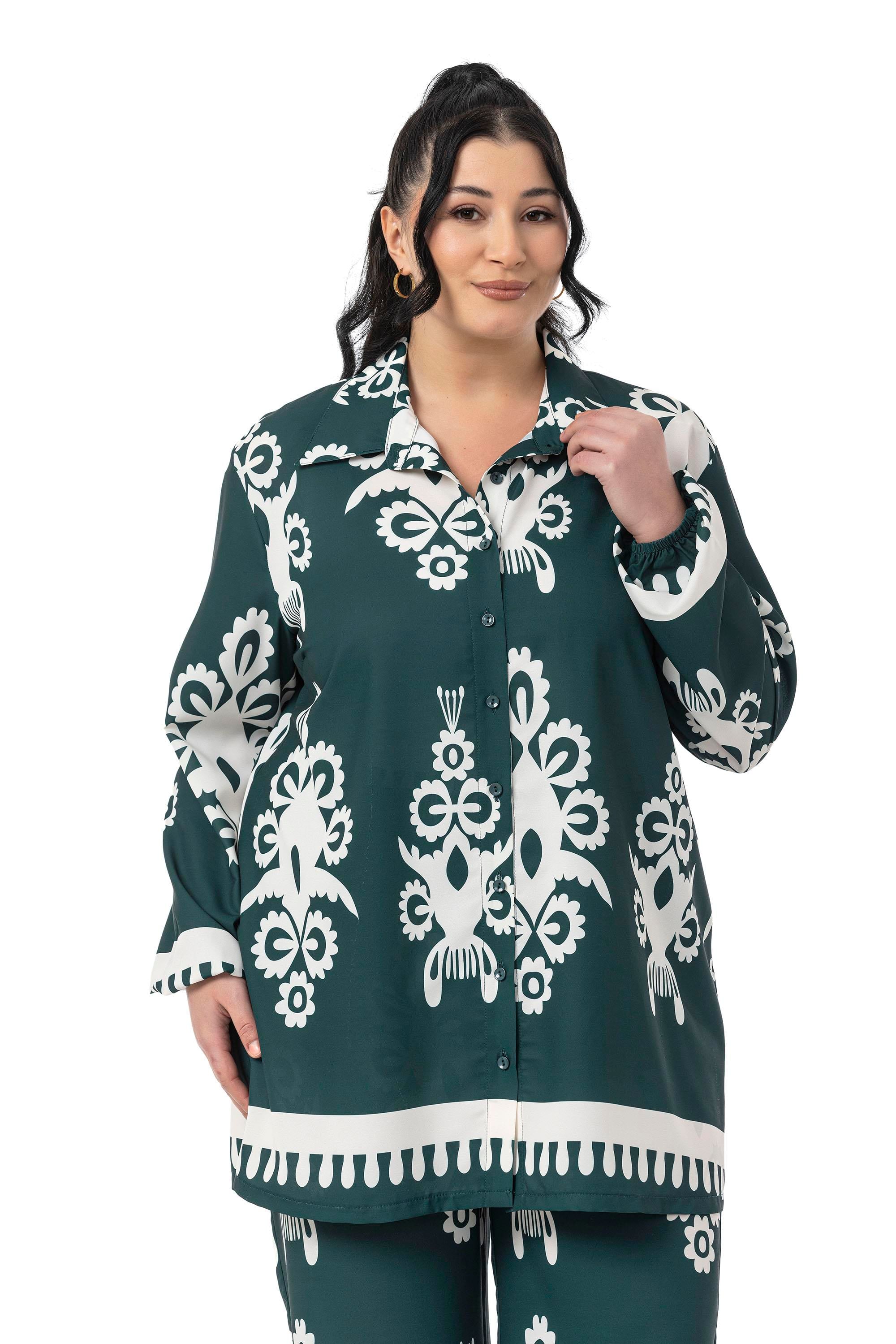 Shirt&Pants setsDisentis Modest Büyük Beden Desenli Gömlek Pantolon Zümrüt Yeşili İkili TakımDISENTIS MODESTBüyük Beden Desenli Gömlek Pantolon Zümrüt Yeşili İkili Takım