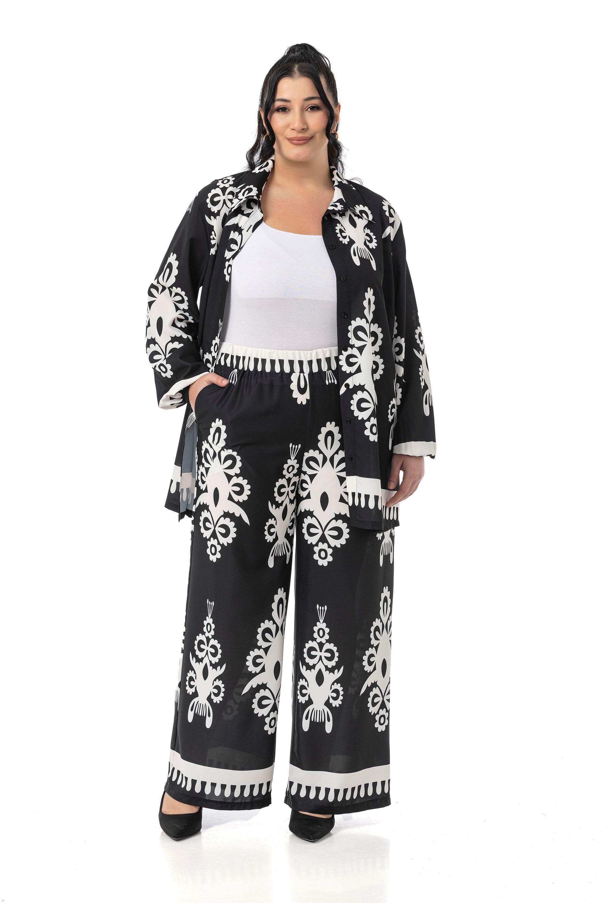 Shirt&Pants setsDisentis Modest Büyük Beden Desenli Gömlek Pantolon Siyah İkili TakımDISENTIS MODESTBüyük Beden Desenli Gömlek Pantolon Siyah İkili Takım
