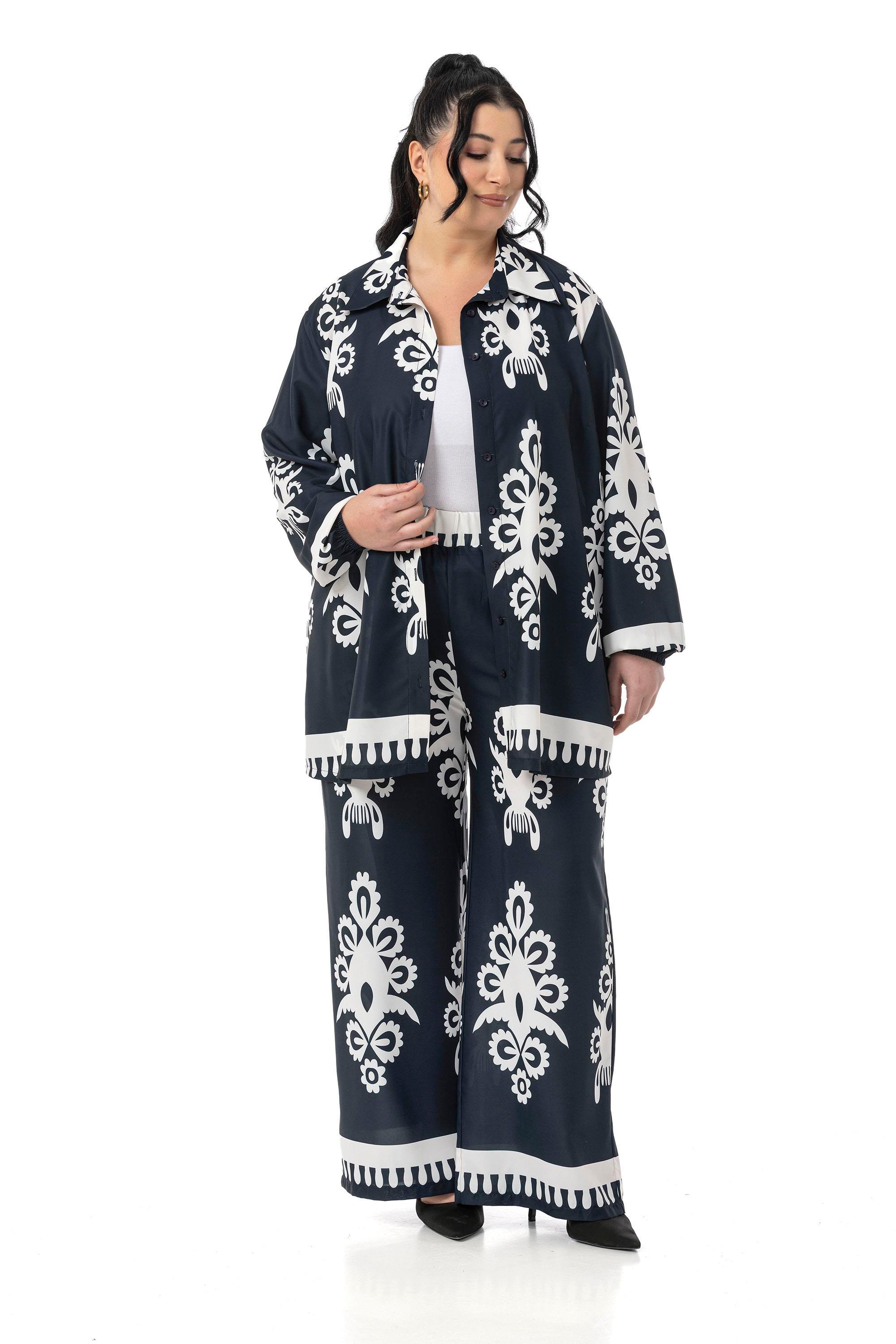 Shirt&Pants setsDisentis Modest Büyük Beden Desenli Gömlek Pantolon Lacivert İkili TakımDISENTIS MODESTBüyük Beden Desenli Gömlek Pantolon Lacivert İkili Takım