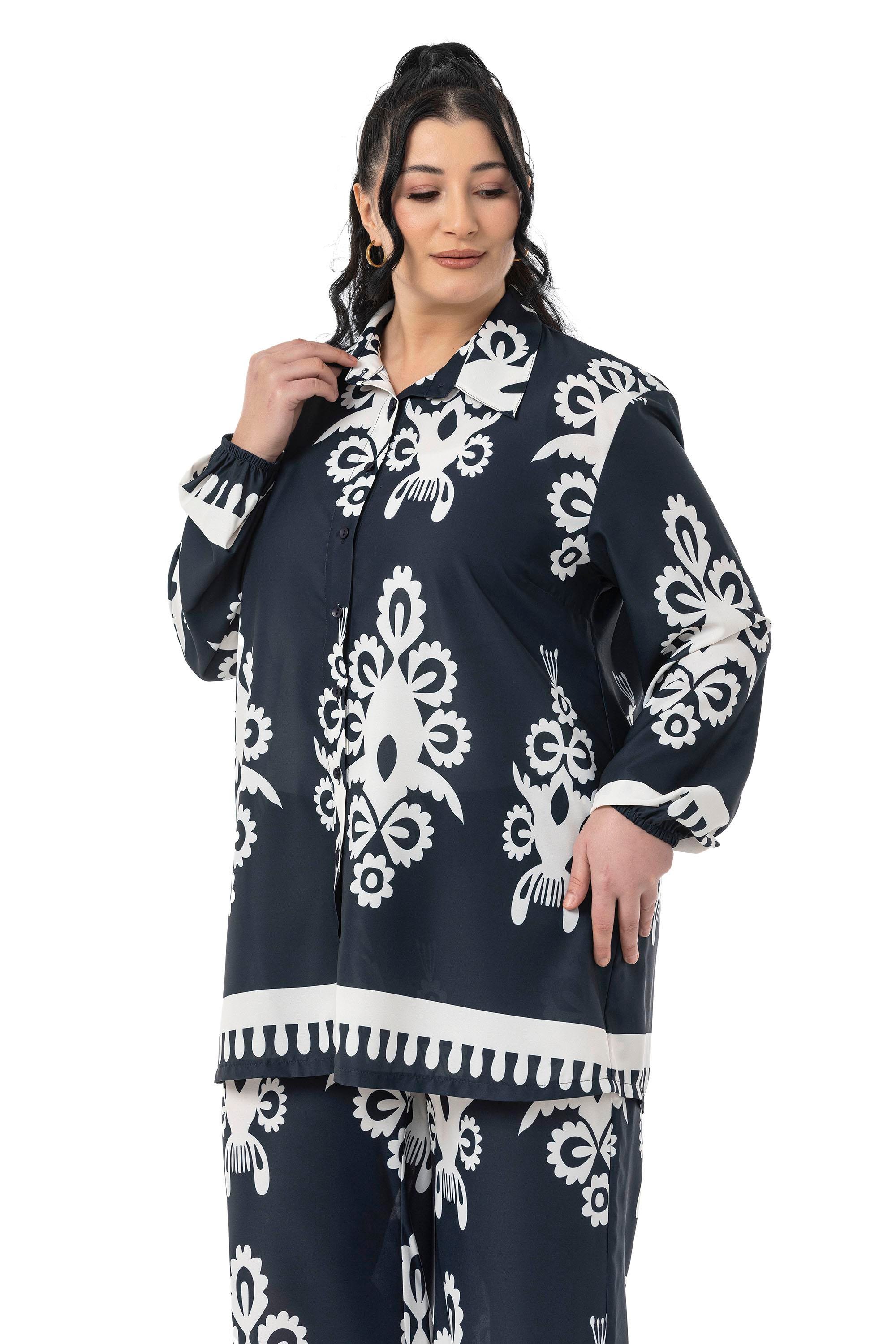 Shirt&Pants setsDisentis Modest Büyük Beden Desenli Gömlek Pantolon Lacivert İkili TakımDISENTIS MODESTBüyük Beden Desenli Gömlek Pantolon Lacivert İkili Takım