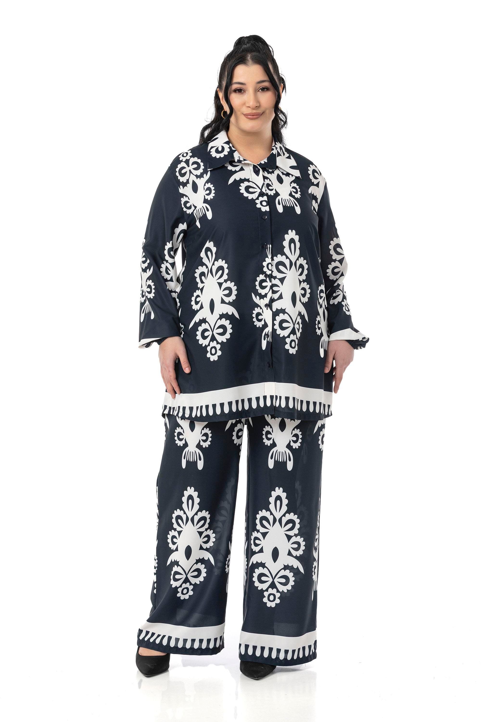 Shirt&Pants setsDisentis Modest Büyük Beden Desenli Gömlek Pantolon Lacivert İkili TakımDISENTIS MODESTBüyük Beden Desenli Gömlek Pantolon Lacivert İkili Takım