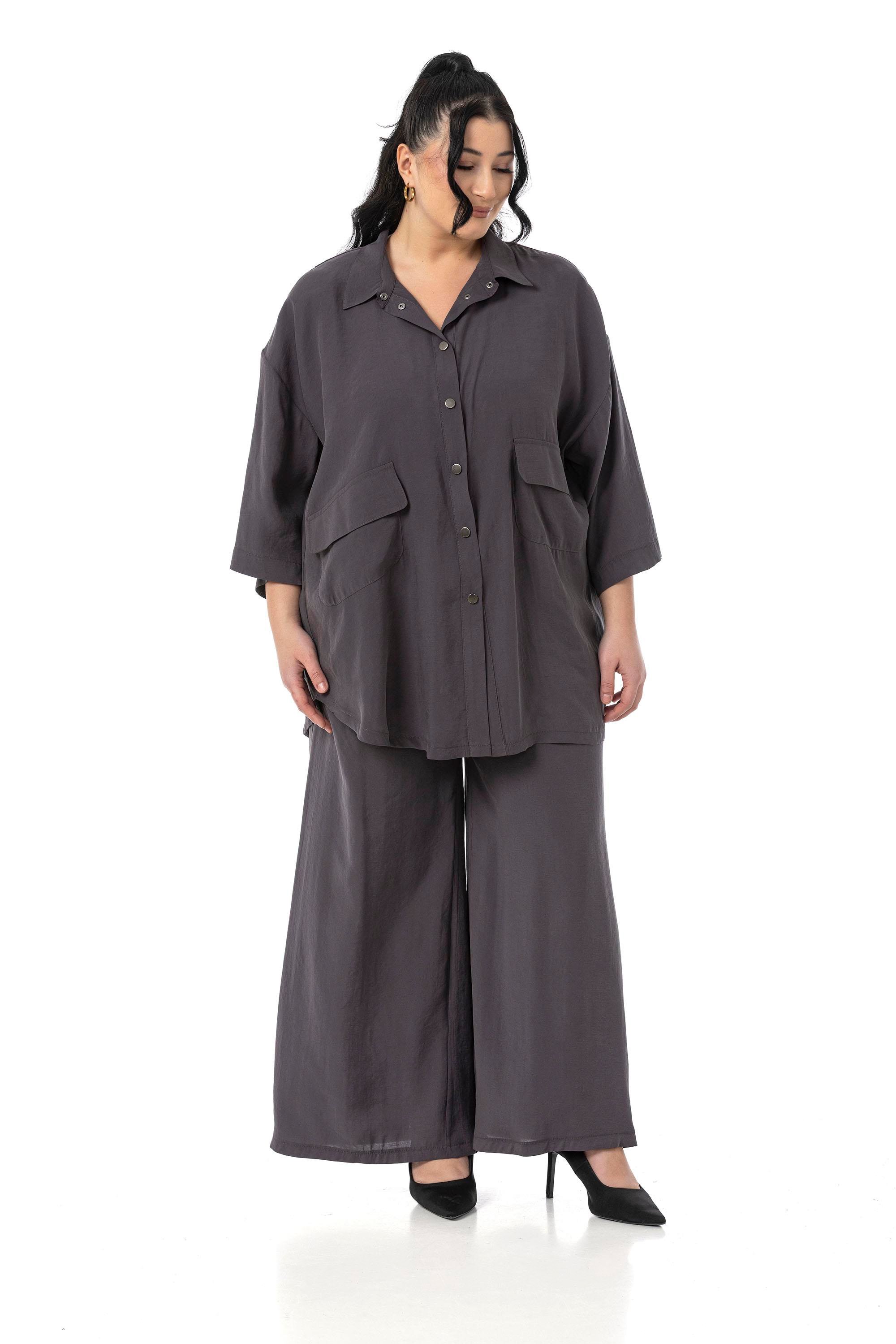 Shirt&Pants setsDisentis Modest Büyük Beden Geniş Kesim Gömlek Pantolon Antrasit İkili TakımDISENTIS MODESTBüyük Beden Geniş Kesim Gömlek Pantolon Antrasit İkili Takım