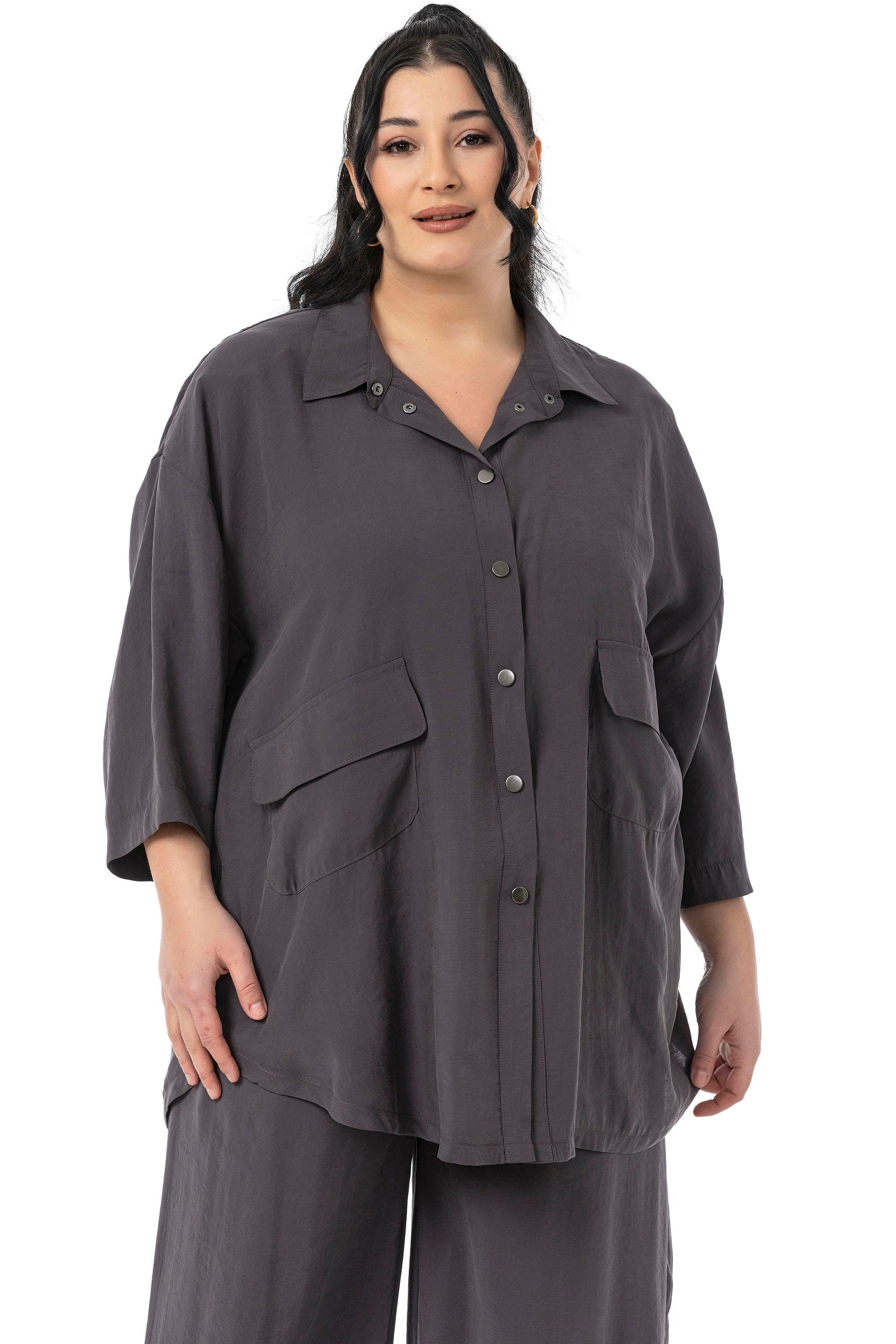Shirt&Pants setsDisentis Modest Büyük Beden Geniş Kesim Gömlek Pantolon Antrasit İkili TakımDISENTIS MODESTBüyük Beden Geniş Kesim Gömlek Pantolon Antrasit İkili Takım