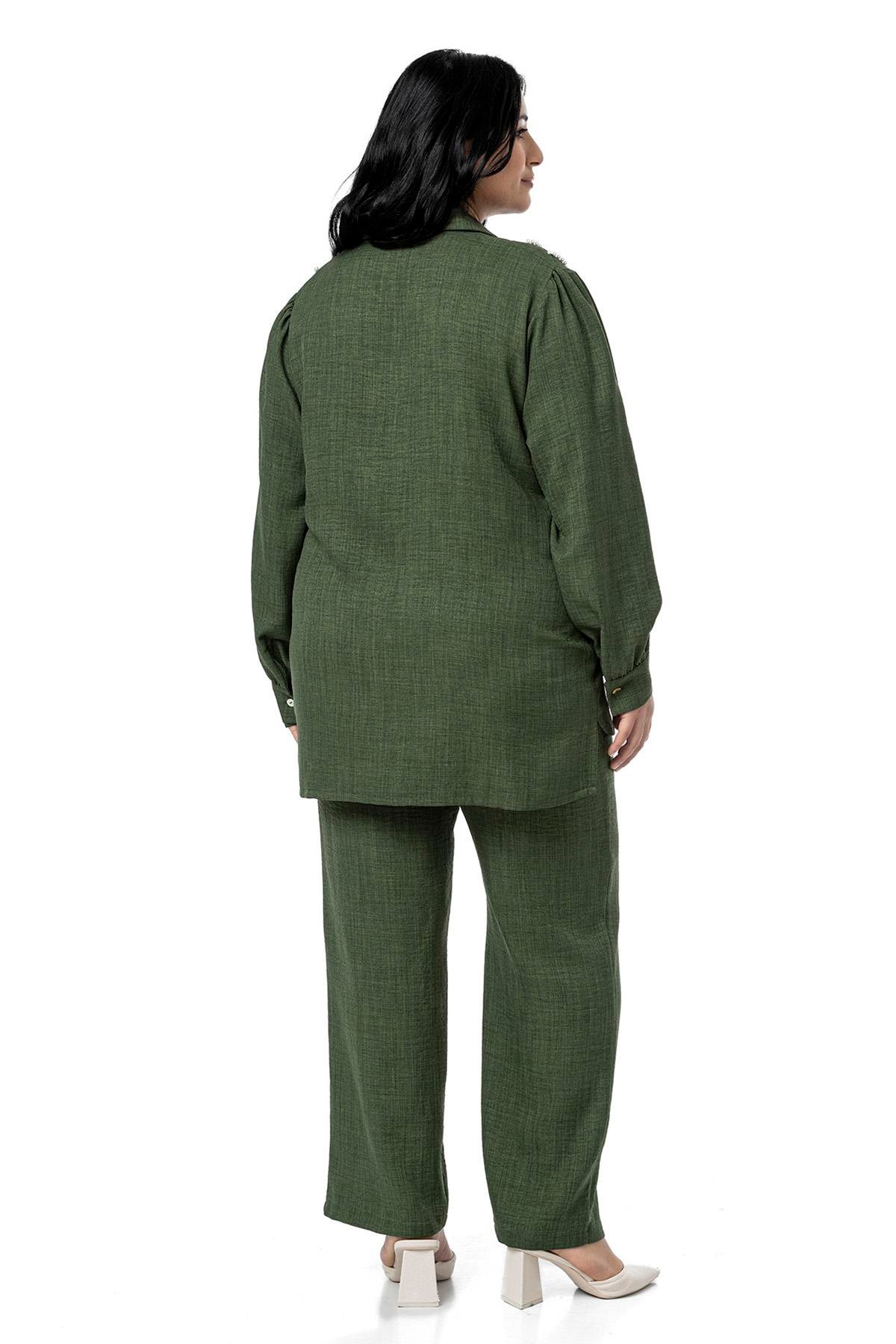 Shirt&Pants setsDisentis Modest Büyük Beden İnci Detaylı Gömlek Pantolon Haki İkili TakımDISENTIS MODESTBüyük Beden İnci Detaylı Gömlek Pantolon Haki İkili Takım