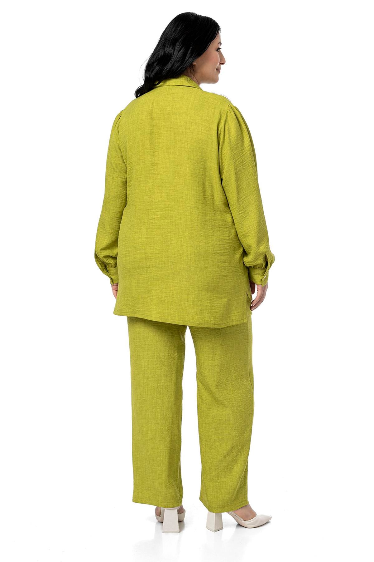 Shirt&Pants setsDisentis Modest Büyük Beden İnci Detaylı Gömlek Pantolon Fıstık Yeşili İkili TakımDISENTIS MODESTBüyük Beden İnci Detaylı Gömlek Pantolon Fıstık Yeşili İkili Takım