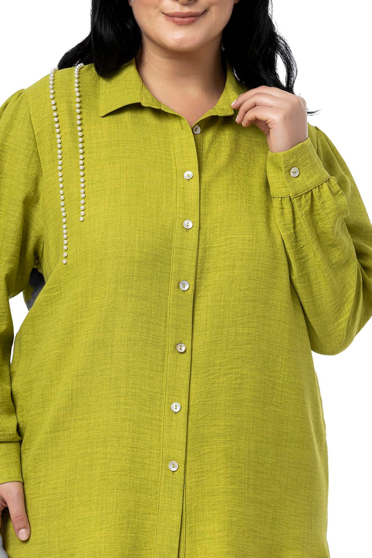 Shirt&Pants setsDisentis Modest Büyük Beden İnci Detaylı Gömlek Pantolon Fıstık Yeşili İkili TakımDISENTIS MODESTBüyük Beden İnci Detaylı Gömlek Pantolon Fıstık Yeşili İkili Takım