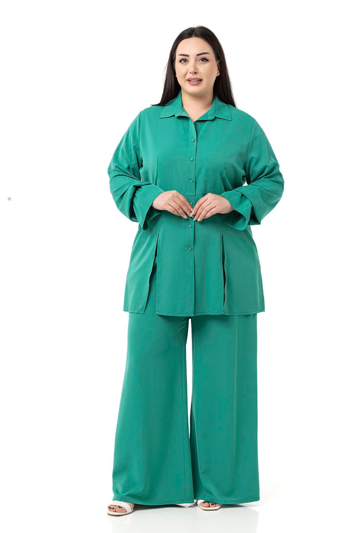 Gömlek | Pantolon TakımlarDisentis Modest Büyük Beden Rahat Kesim Gömlek Pantolon Yeşil İkili TakımDISENTIS MODESTBüyük Beden Rahat Kesim Gömlek Pantolon Yeşil İkili Takım