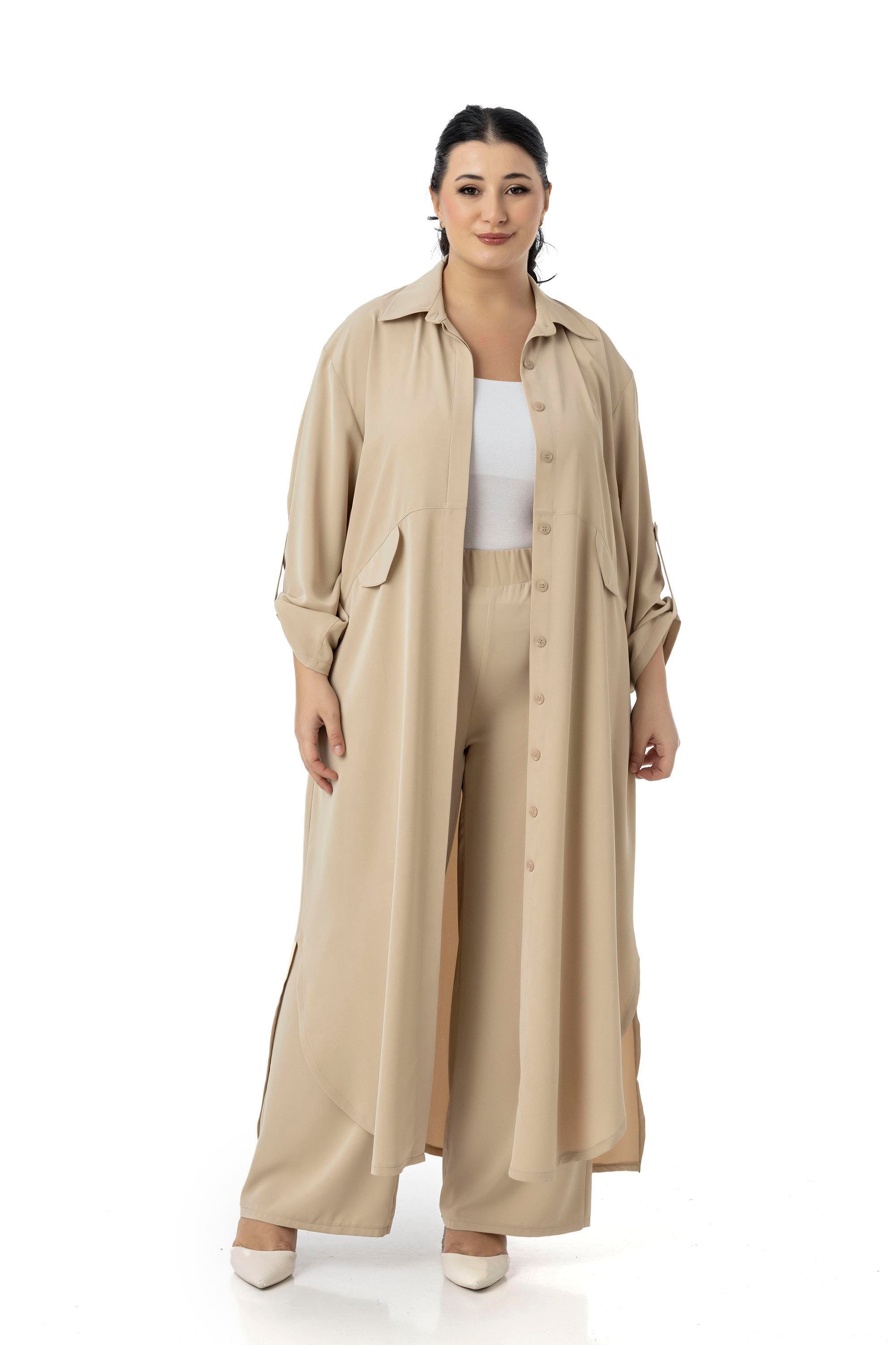 Gömlek | Pantolon TakımlarDisentis Modest Büyük Beden Uzun Gömlek Pantolon Bej Rengi İkili TakımDISENTIS MODESTBüyük Beden Uzun Gömlek Pantolon Bej Rengi İkili Takım