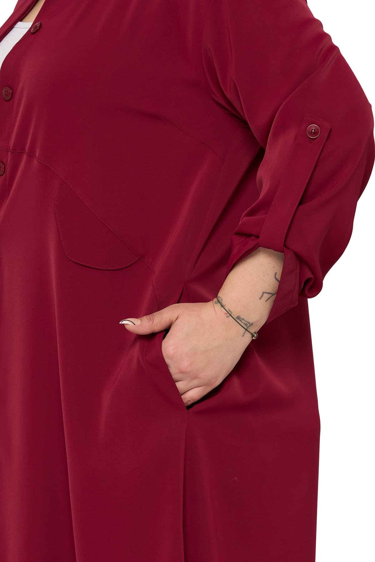 Gömlek | Pantolon TakımlarDisentis Modest Büyük Beden Uzun Gömlek Pantolon Bordo İkili TakımDISENTIS MODESTBüyük Beden Uzun Gömlek Pantolon Bordo İkili Takım