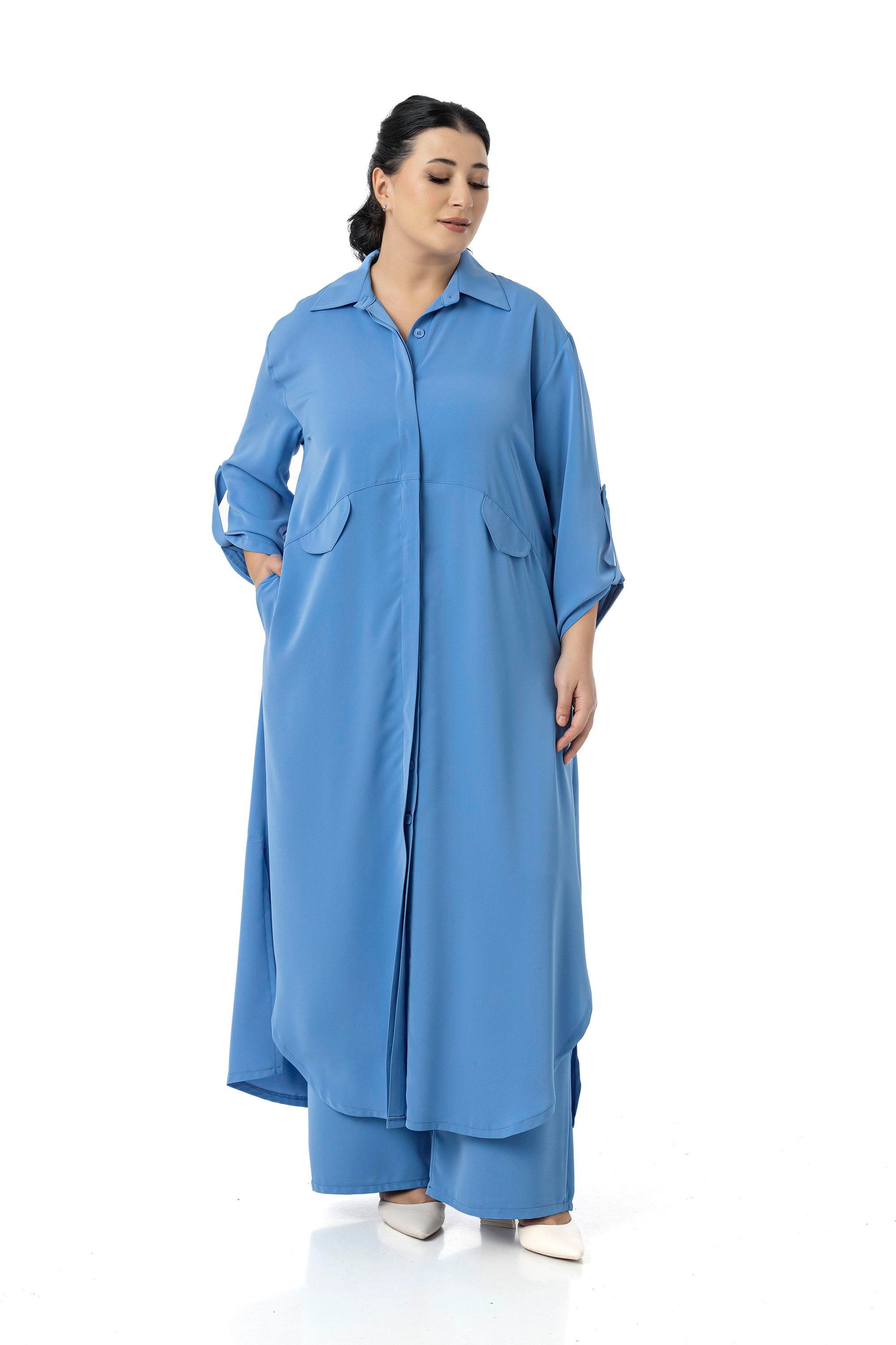 Gömlek | Pantolon TakımlarDisentis Modest Büyük Beden Uzun Gömlek Pantolon İndigo İkili TakımDISENTIS MODESTBüyük Beden Uzun Gömlek Pantolon İndigo İkili Takım