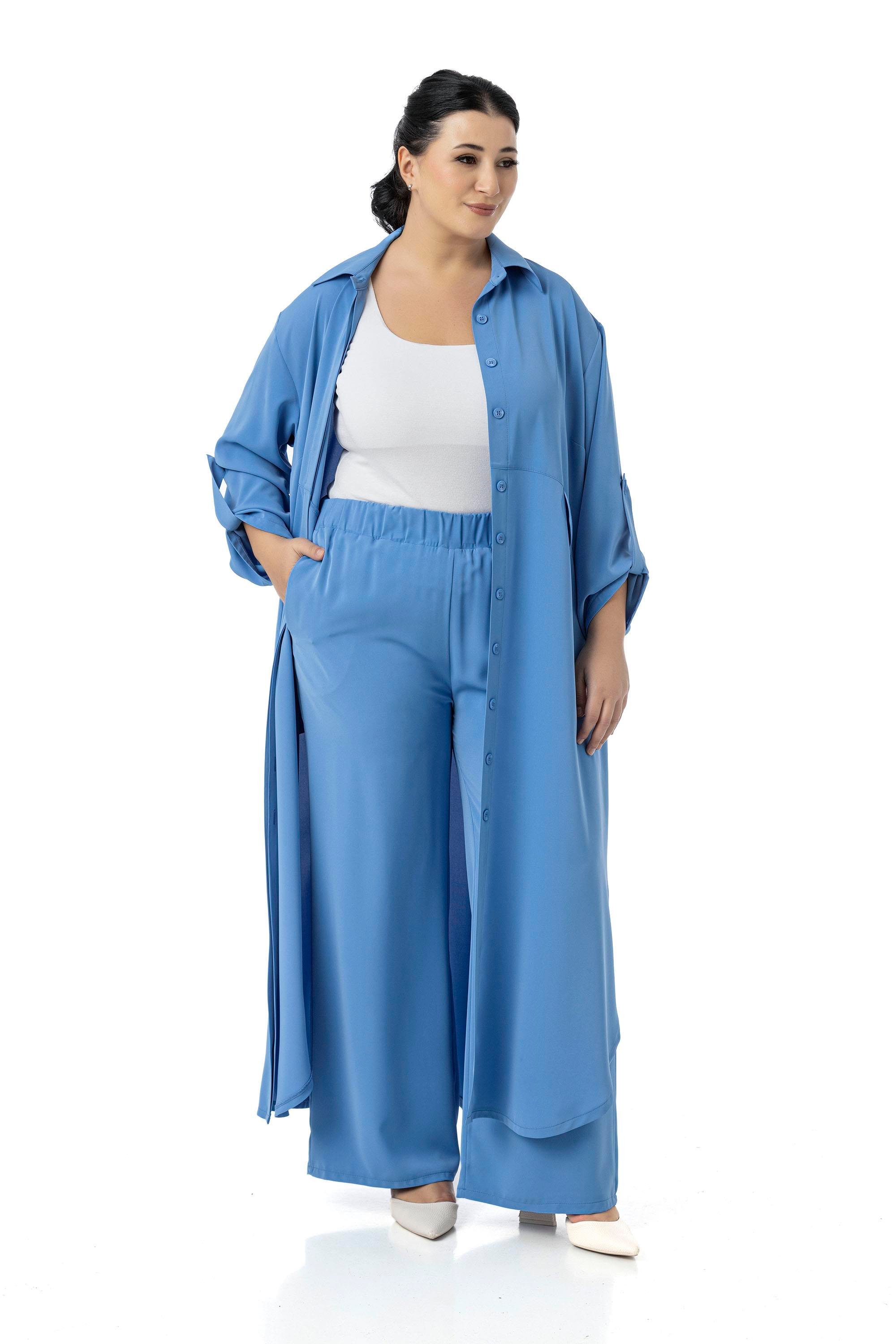 Gömlek | Pantolon TakımlarDisentis Modest Büyük Beden Uzun Gömlek Pantolon İndigo İkili TakımDISENTIS MODESTBüyük Beden Uzun Gömlek Pantolon İndigo İkili Takım
