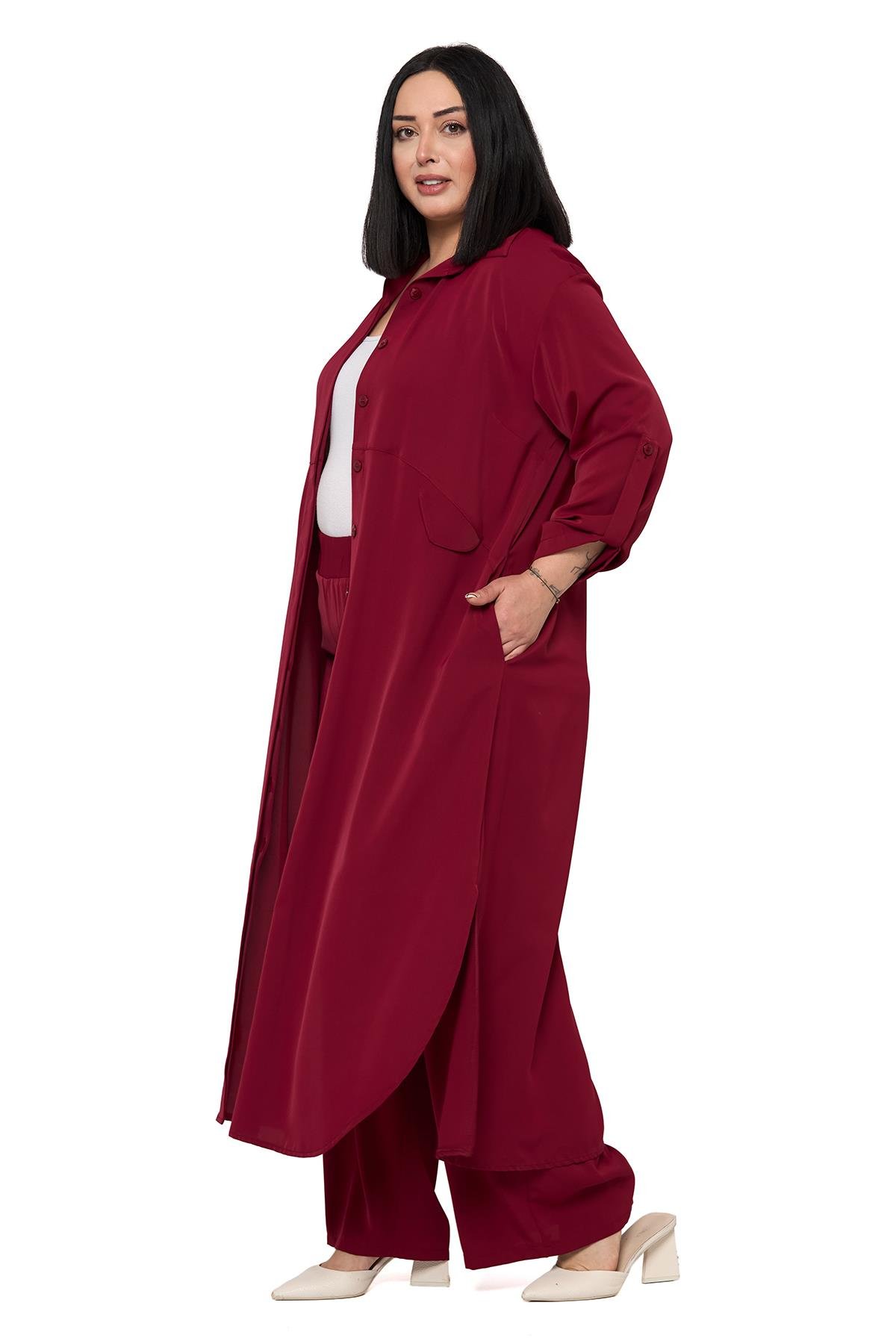 Gömlek | Pantolon TakımlarDisentis Modest Büyük Beden Uzun Gömlek Pantolon Bordo İkili TakımDISENTIS MODESTBüyük Beden Uzun Gömlek Pantolon Bordo İkili Takım