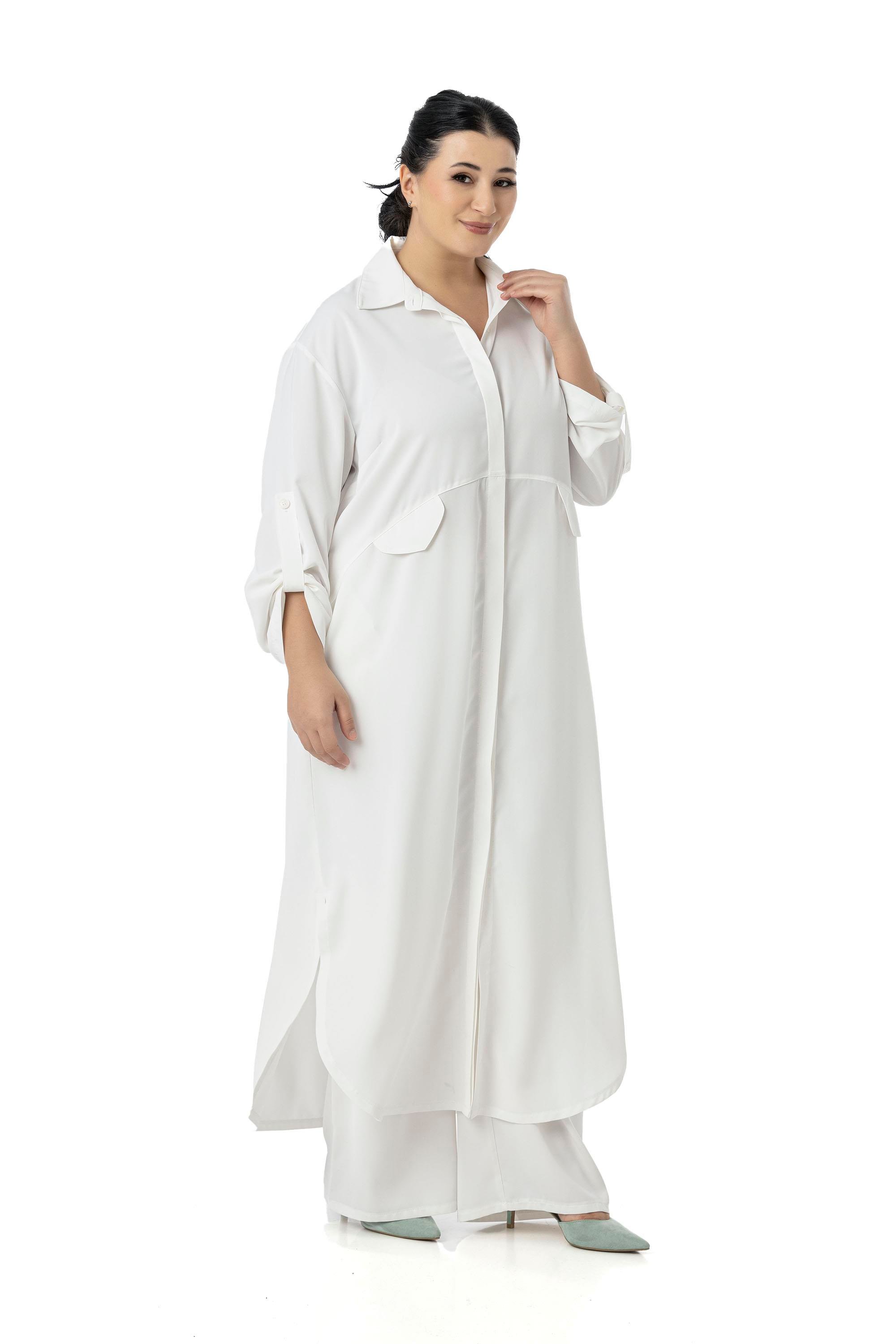 Gömlek | Pantolon TakımlarDisentis Modest Büyük Beden Uzun Gömlek Pantolon Beyaz İkili TakımDISENTIS MODESTBüyük Beden Uzun Gömlek Pantolon Beyaz İkili Takım