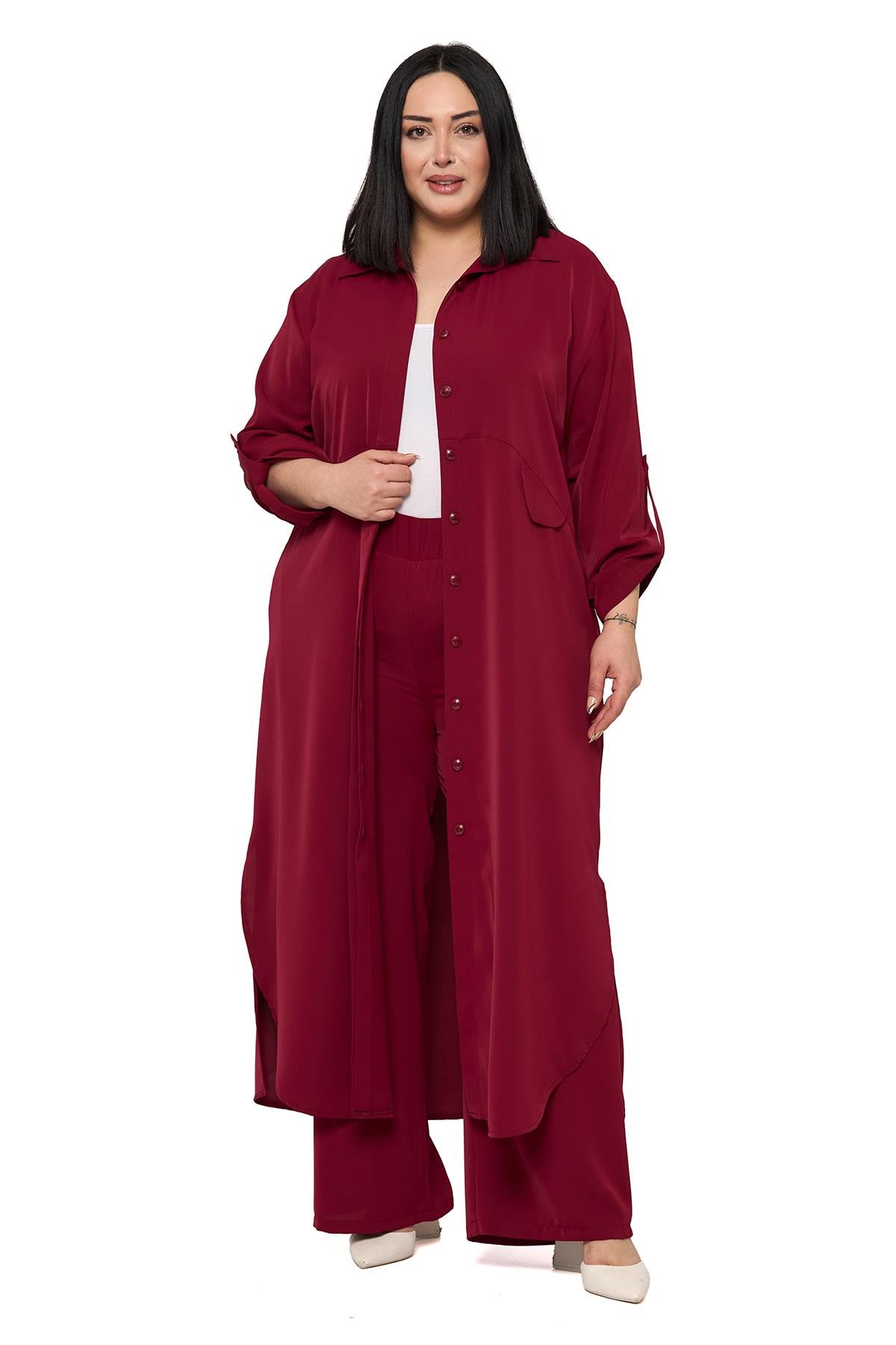 Gömlek | Pantolon TakımlarDisentis Modest Büyük Beden Uzun Gömlek Pantolon Bordo İkili TakımDISENTIS MODESTBüyük Beden Uzun Gömlek Pantolon Bordo İkili Takım