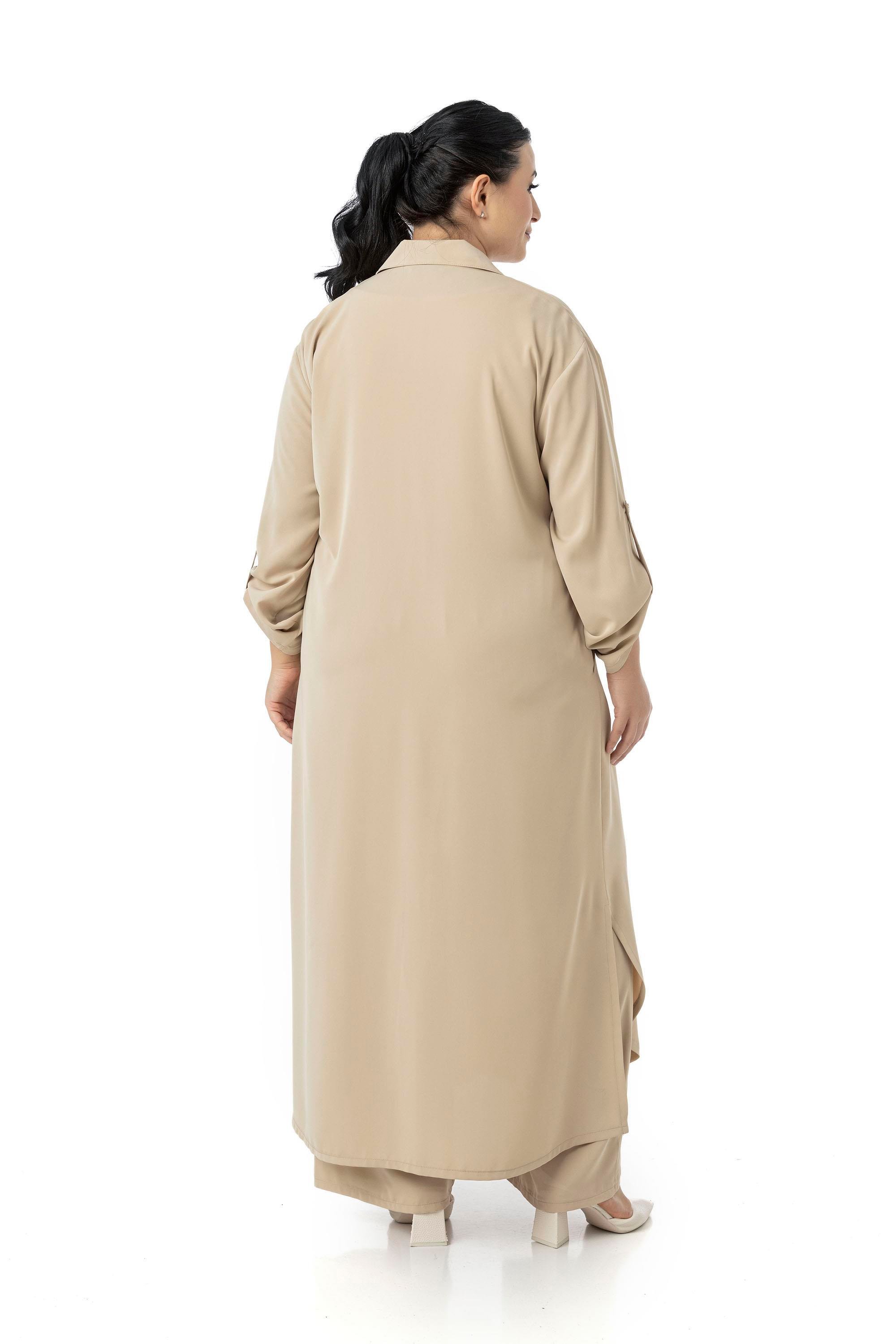 Gömlek | Pantolon TakımlarDisentis Modest Büyük Beden Uzun Gömlek Pantolon Bej Rengi İkili TakımDISENTIS MODESTBüyük Beden Uzun Gömlek Pantolon Bej Rengi İkili Takım
