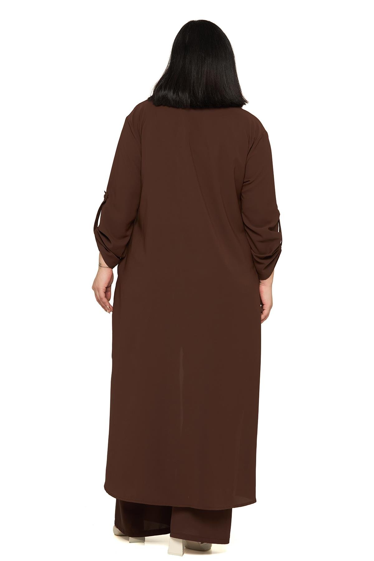 Gömlek | Pantolon TakımlarDisentis Modest Büyük Beden Uzun Gömlek Pantolon Kahverengi İkili TakımDISENTIS MODESTBüyük Beden Uzun Gömlek Pantolon Kahverengi İkili Takım