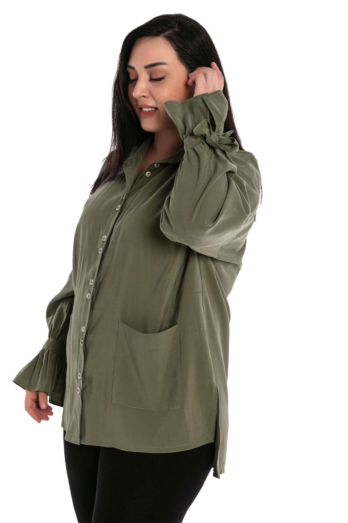 GömlekDisentis Modest Asimetrik Kesim Uzun Kollu Manşetleri Bağcıklı Cepli Model Yeşil Gömlek DISENTIS MODESTBüyük Beden Asimetrik Kesim Uzun Kollu Manşetleri Bağcıklı Cepli Model Yeşil Gömlek 