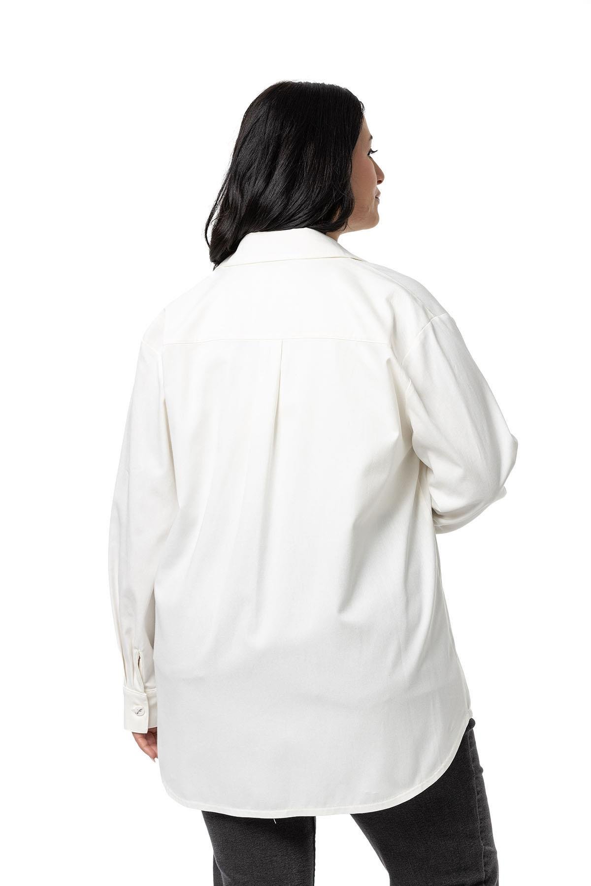 ShirtsDisentis Modest Büyük Beden Cep Detaylı  Gabardin Beyaz Ceket GömlekDISENTIS MODESTBüyük Beden Cep Detaylı  Gabardin Beyaz Ceket Gömlek