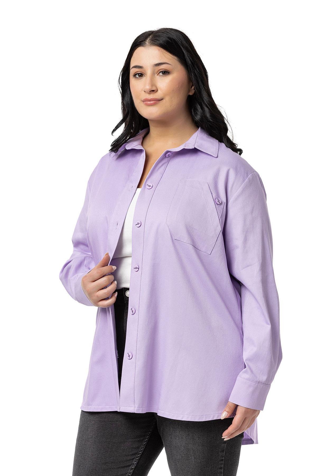 ShirtsDisentis Modest Büyük Beden Cep Detaylı  Gabardin Lila Ceket GömlekDISENTIS MODESTBüyük Beden Cep Detaylı  Gabardin Lila Ceket Gömlek