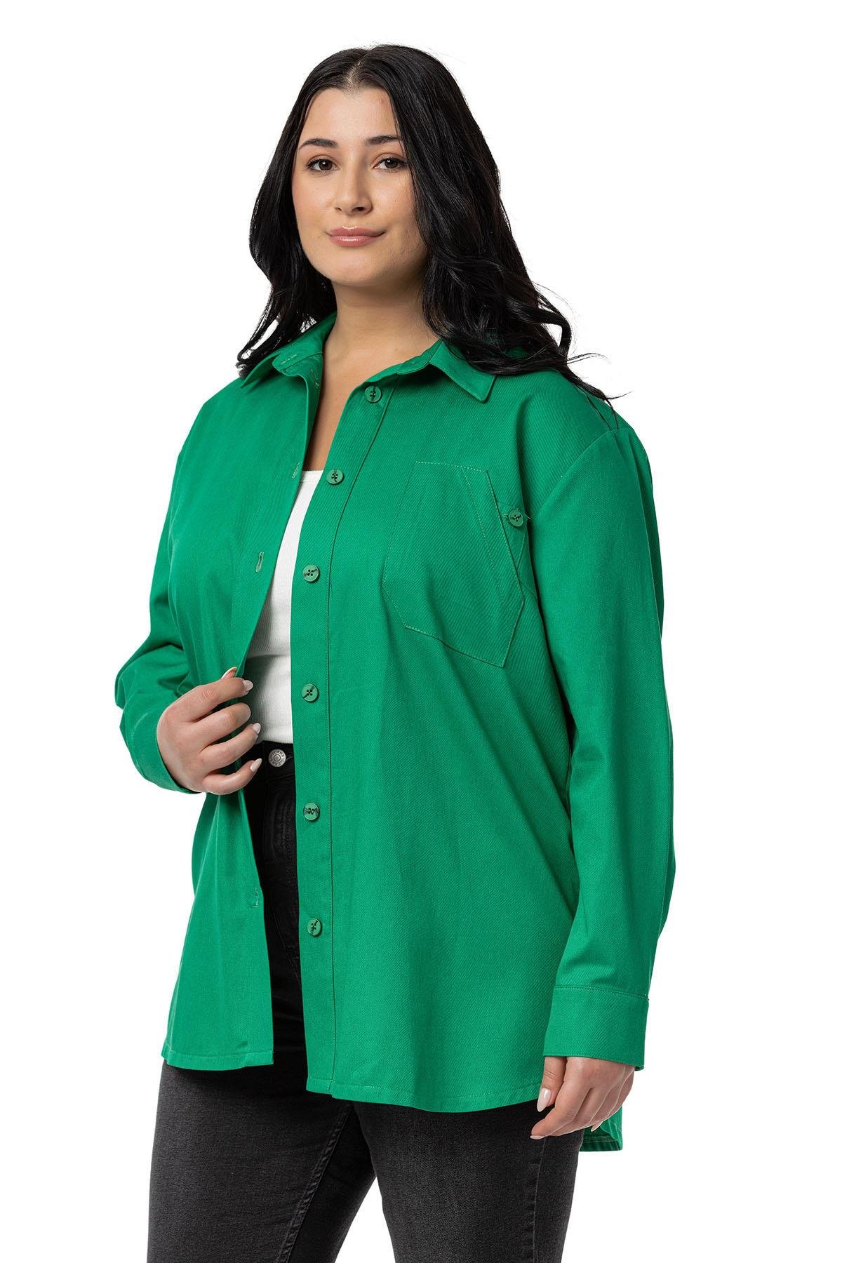 ShirtsDisentis Modest Büyük Beden Cep Detaylı  Gabardin Yeşil Ceket GömlekDISENTIS MODESTBüyük Beden Cep Detaylı  Gabardin Yeşil Ceket Gömlek