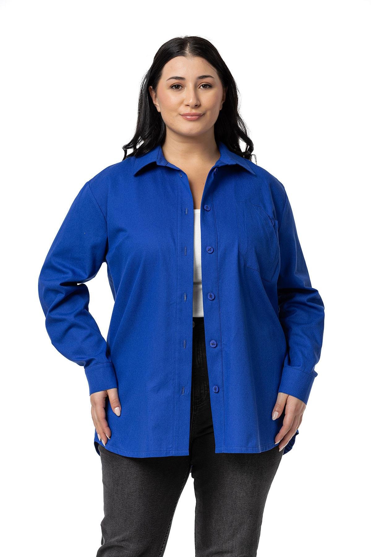 ShirtsDisentis Modest Büyük Beden Cep Detaylı  Gabardin Saks Mavi Ceket GömlekDISENTIS MODESTBüyük Beden Cep Detaylı  Gabardin Saks Mavi Ceket Gömlek