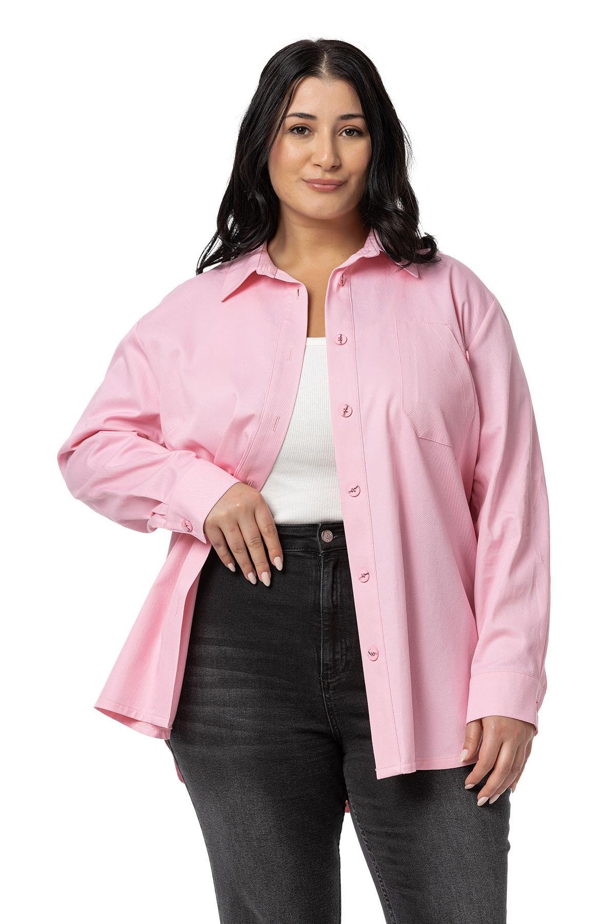 ShirtsDisentis Modest Büyük Beden Cep Detaylı  Gabardin Pembe Ceket GömlekDISENTIS MODESTBüyük Beden Cep Detaylı  Gabardin Pembe Ceket Gömlek