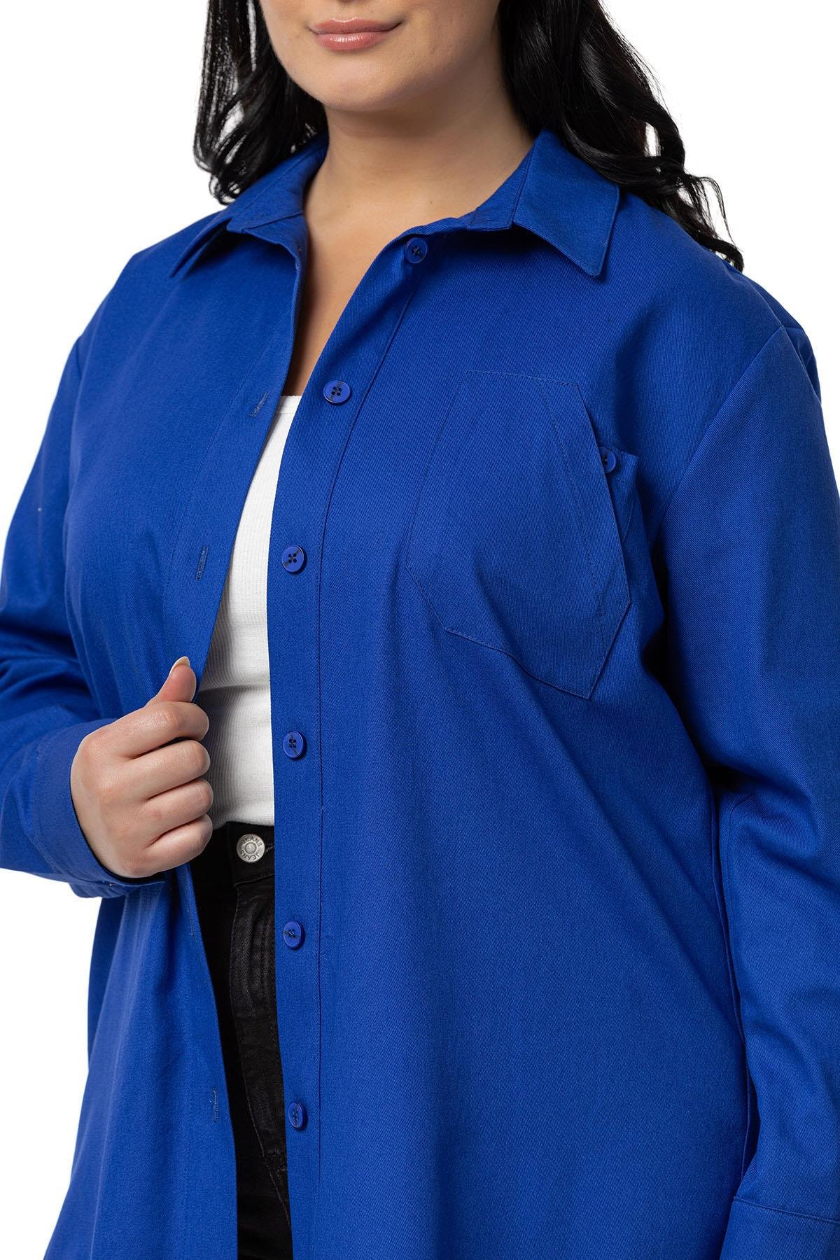 ShirtsDisentis Modest Büyük Beden Cep Detaylı  Gabardin Saks Mavi Ceket GömlekDISENTIS MODESTBüyük Beden Cep Detaylı  Gabardin Saks Mavi Ceket Gömlek