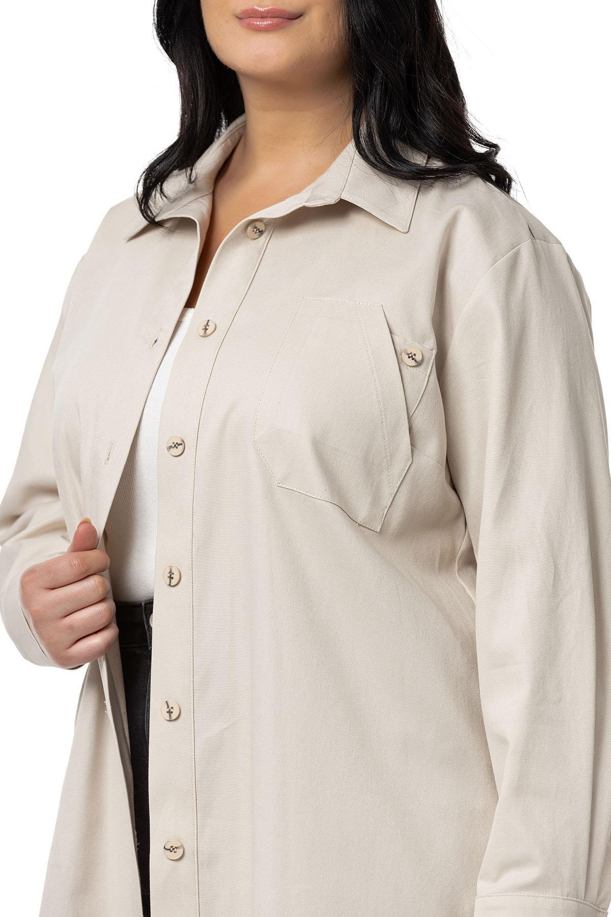 ShirtsDisentis Modest Büyük Beden Cep Detaylı  Gabardin Bej Rengi Ceket GömlekDISENTIS MODESTBüyük Beden Cep Detaylı  Gabardin Bej Rengi Ceket Gömlek