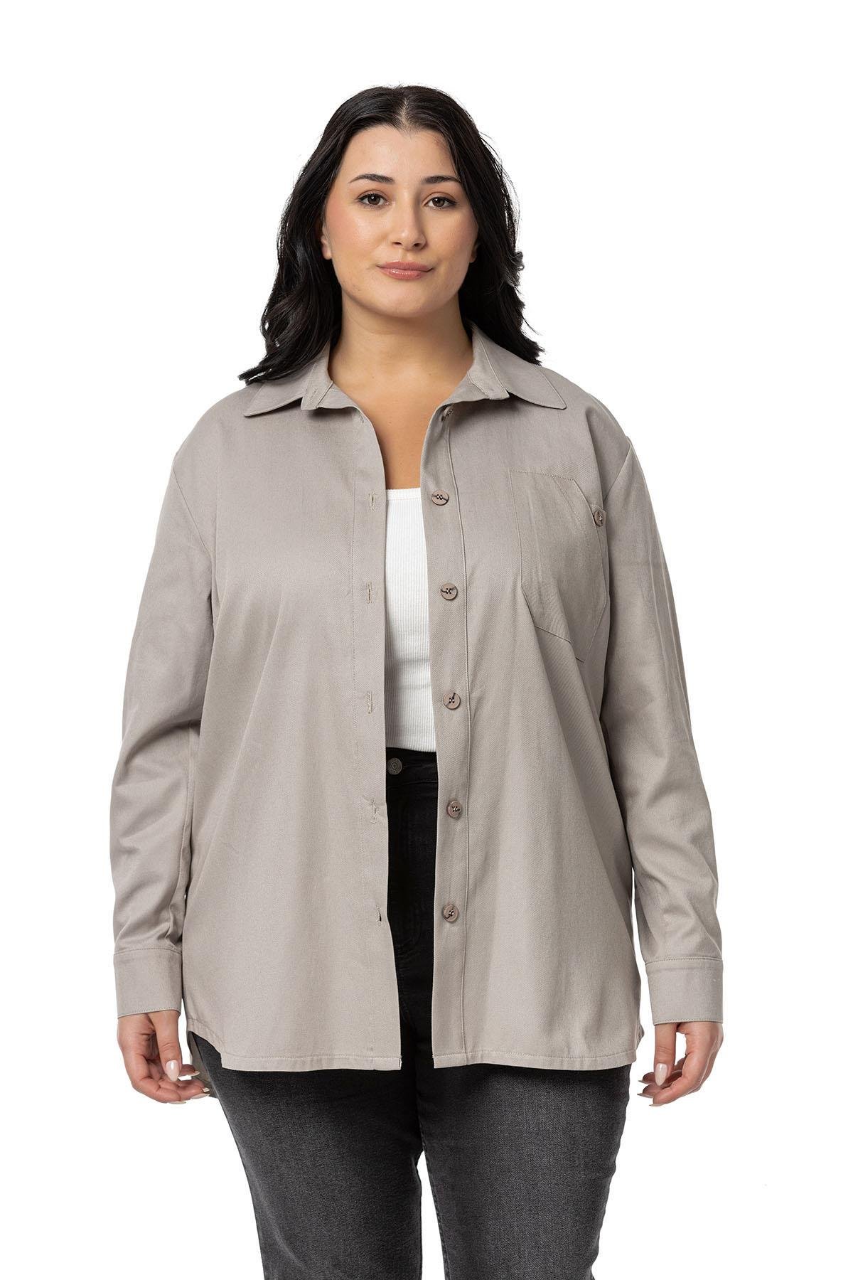 ShirtsDisentis Modest Büyük Beden Cep Detaylı  Gabardin Taş Rengi Ceket GömlekDISENTIS MODESTBüyük Beden Cep Detaylı  Gabardin Taş Rengi Ceket Gömlek