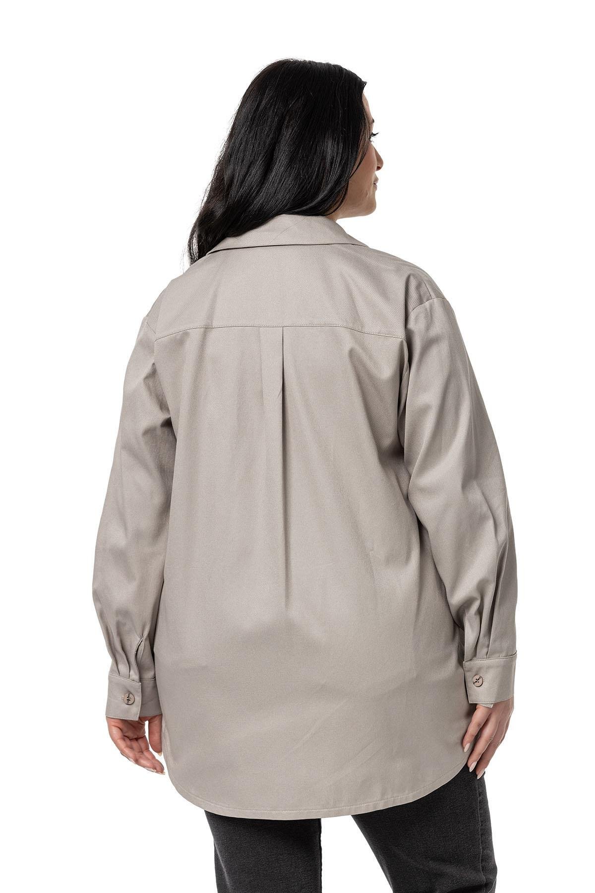 ShirtsDisentis Modest Büyük Beden Cep Detaylı  Gabardin Taş Rengi Ceket GömlekDISENTIS MODESTBüyük Beden Cep Detaylı  Gabardin Taş Rengi Ceket Gömlek