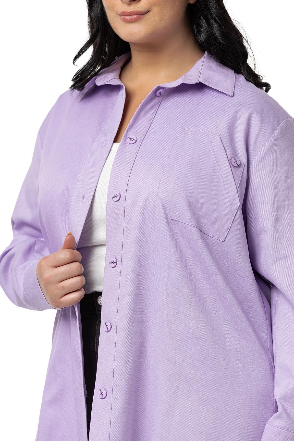 ShirtsDisentis Modest Büyük Beden Cep Detaylı  Gabardin Lila Ceket GömlekDISENTIS MODESTBüyük Beden Cep Detaylı  Gabardin Lila Ceket Gömlek