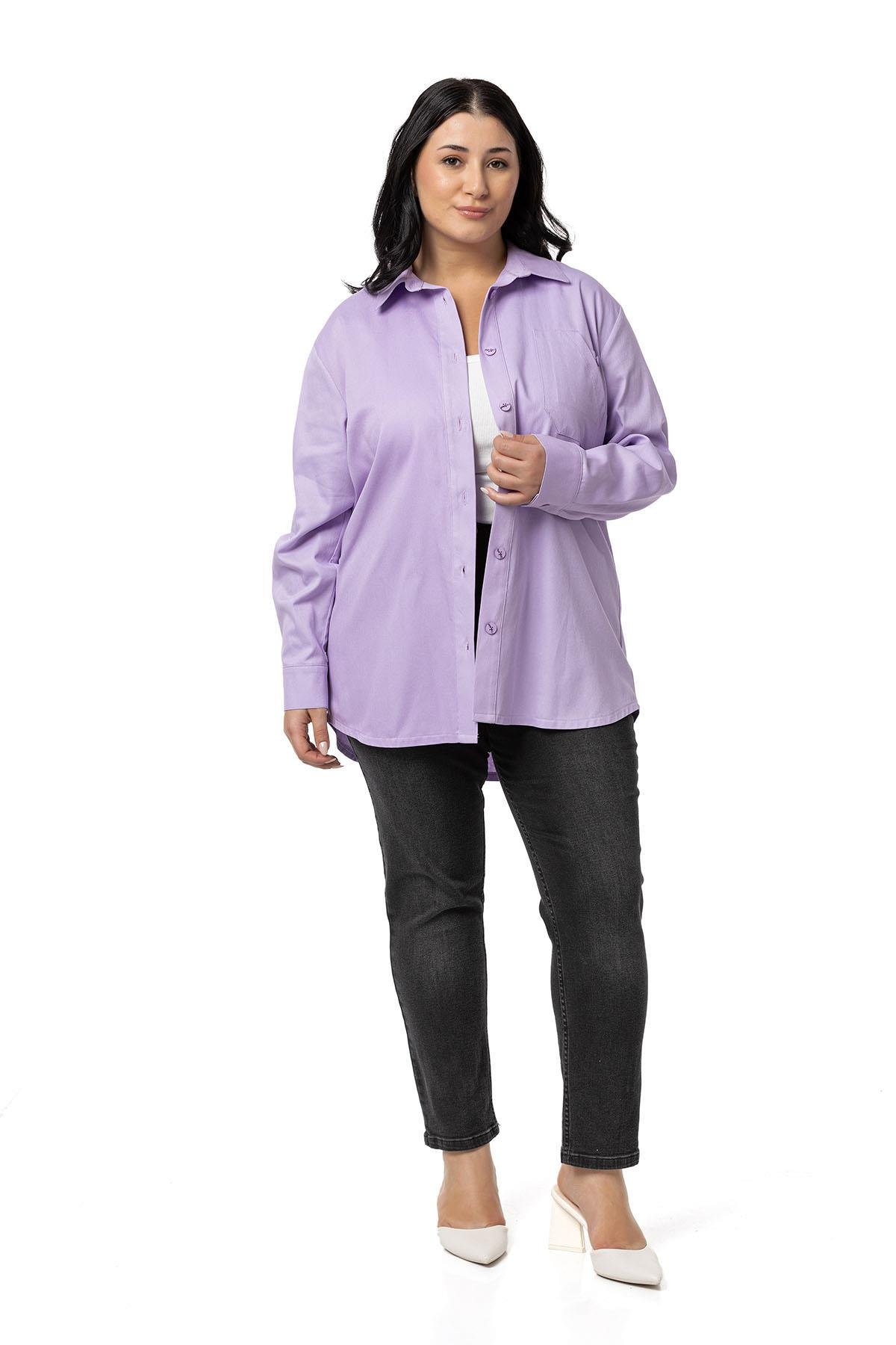 ShirtsDisentis Modest Büyük Beden Cep Detaylı  Gabardin Lila Ceket GömlekDISENTIS MODESTBüyük Beden Cep Detaylı  Gabardin Lila Ceket Gömlek