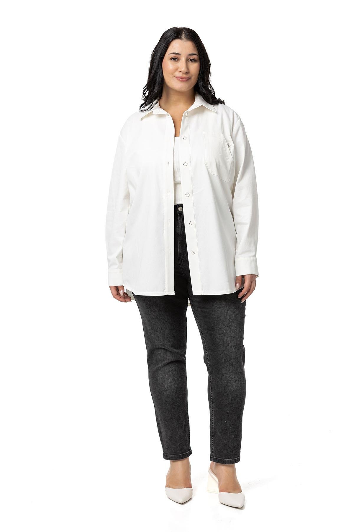 ShirtsDisentis Modest Büyük Beden Cep Detaylı  Gabardin Beyaz Ceket GömlekDISENTIS MODESTBüyük Beden Cep Detaylı  Gabardin Beyaz Ceket Gömlek