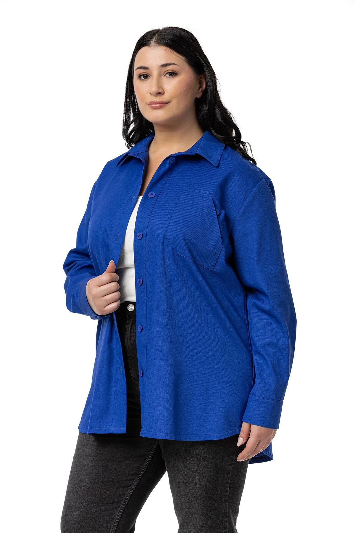 ShirtsDisentis Modest Büyük Beden Cep Detaylı  Gabardin Saks Mavi Ceket GömlekDISENTIS MODESTBüyük Beden Cep Detaylı  Gabardin Saks Mavi Ceket Gömlek