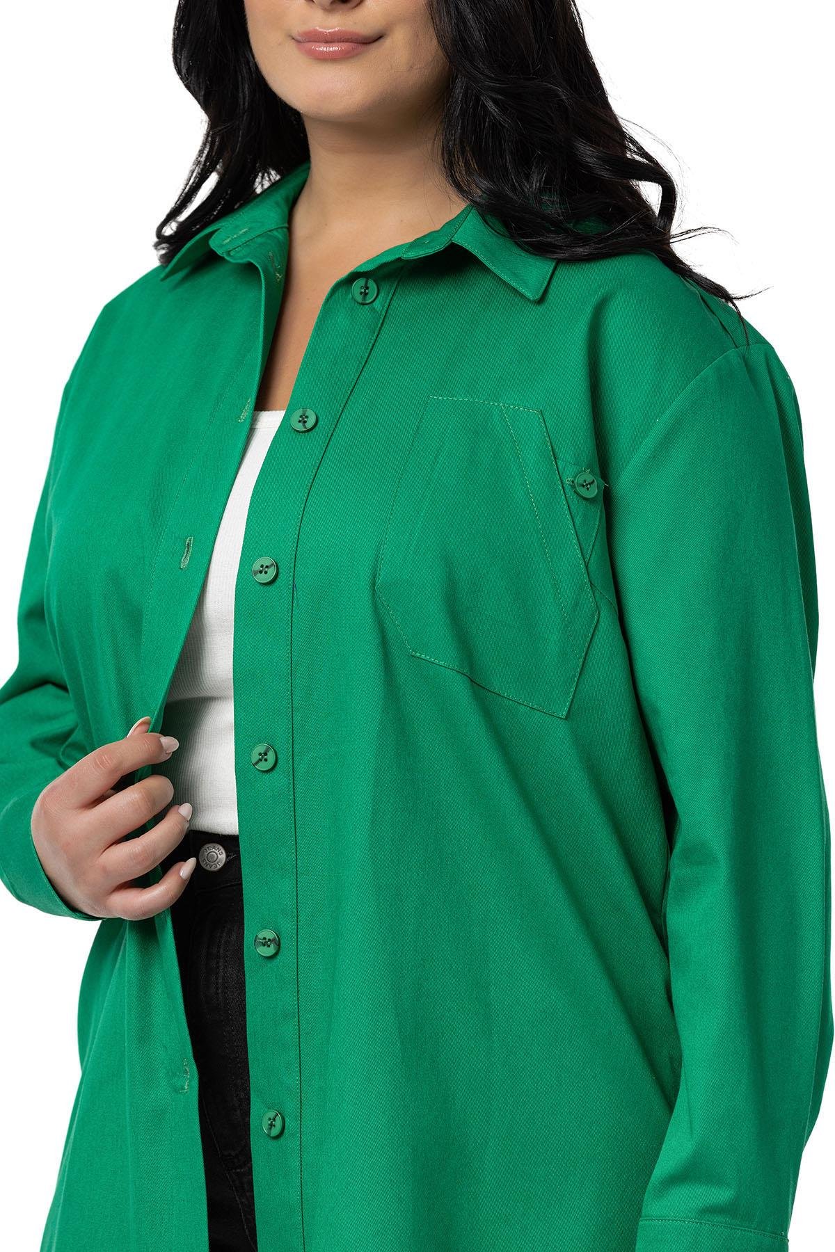 ShirtsDisentis Modest Büyük Beden Cep Detaylı  Gabardin Yeşil Ceket GömlekDISENTIS MODESTBüyük Beden Cep Detaylı  Gabardin Yeşil Ceket Gömlek