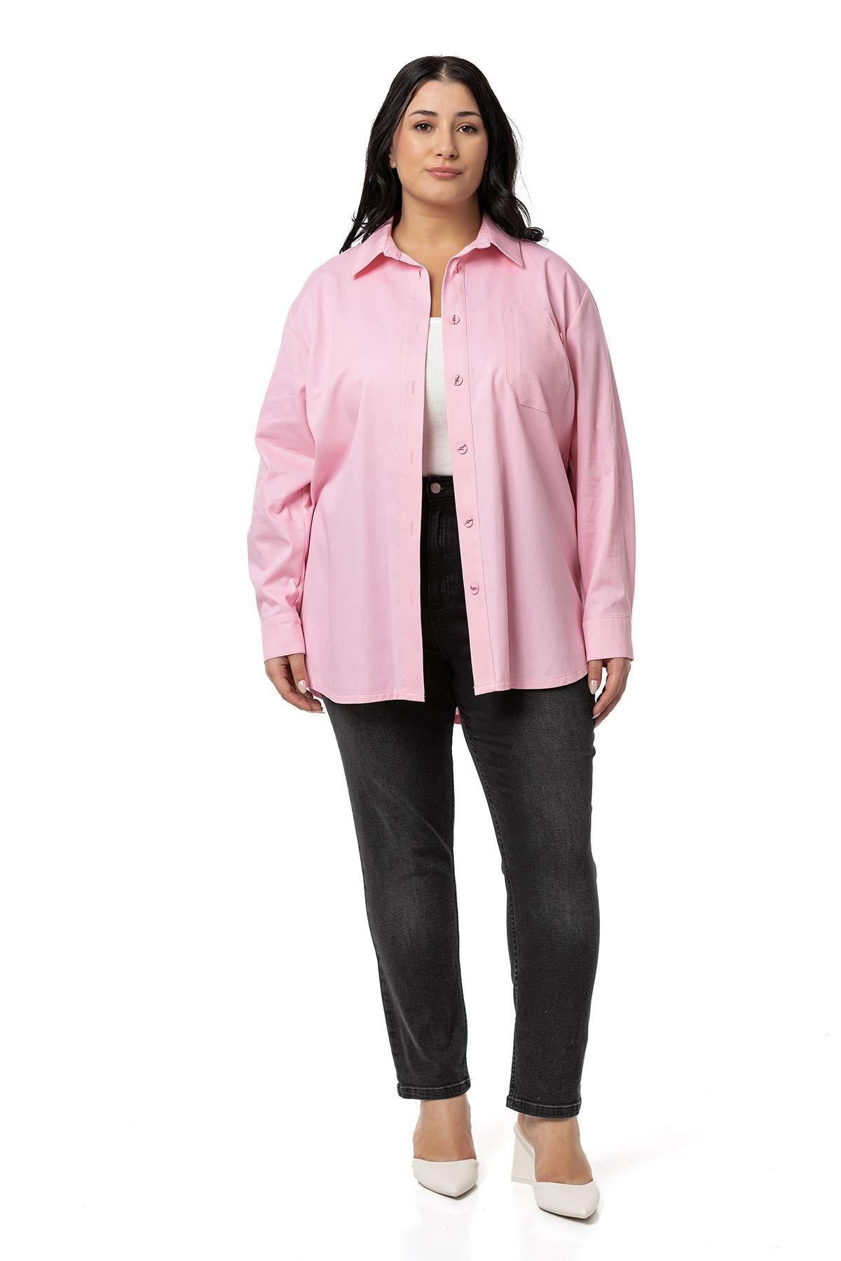 ShirtsDisentis Modest Büyük Beden Cep Detaylı  Gabardin Pembe Ceket GömlekDISENTIS MODESTBüyük Beden Cep Detaylı  Gabardin Pembe Ceket Gömlek