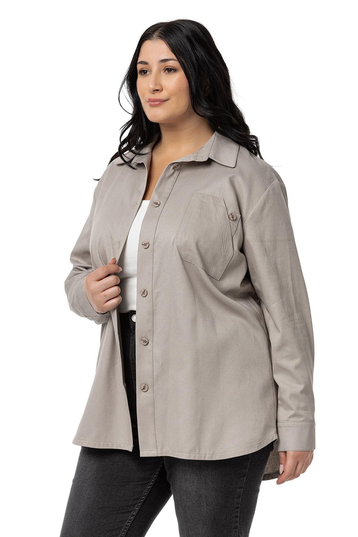ShirtsDisentis Modest Büyük Beden Cep Detaylı  Gabardin Taş Rengi Ceket GömlekDISENTIS MODESTBüyük Beden Cep Detaylı  Gabardin Taş Rengi Ceket Gömlek