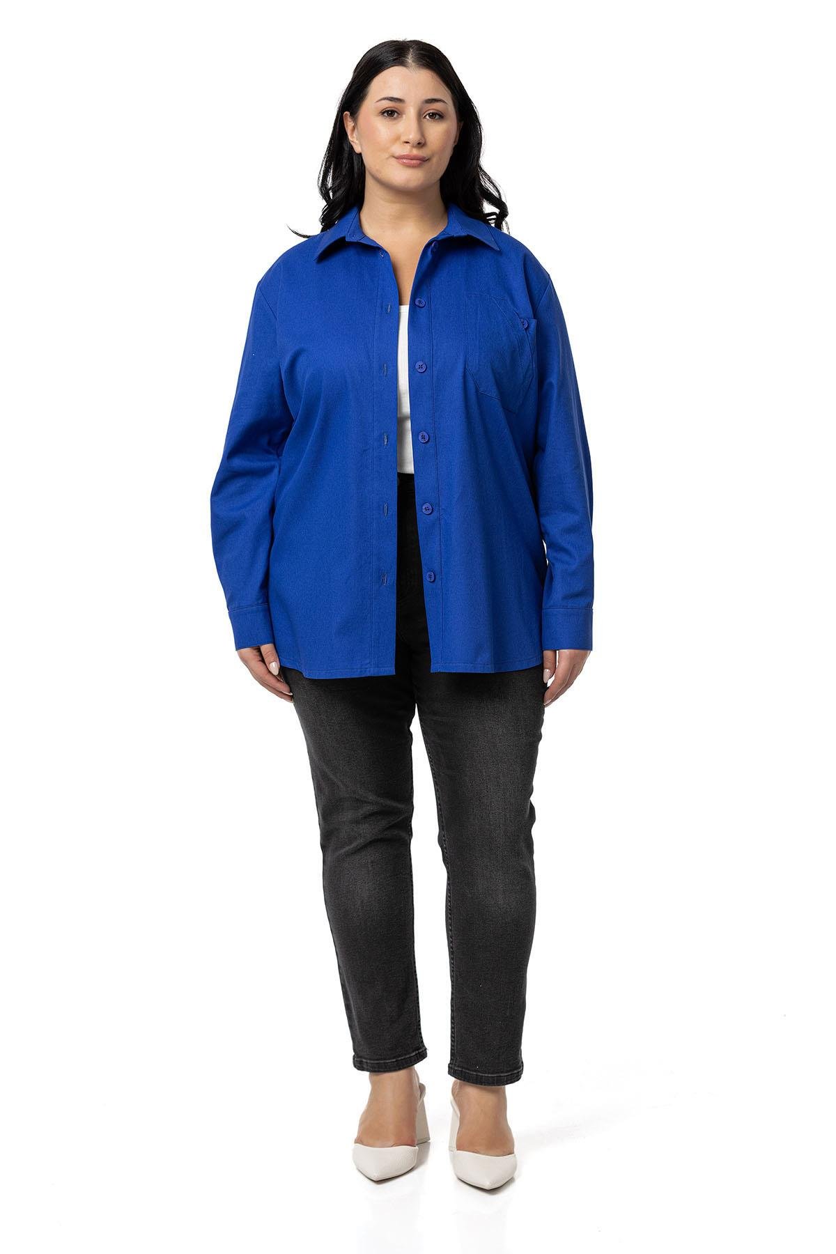 ShirtsDisentis Modest Büyük Beden Cep Detaylı  Gabardin Saks Mavi Ceket GömlekDISENTIS MODESTBüyük Beden Cep Detaylı  Gabardin Saks Mavi Ceket Gömlek